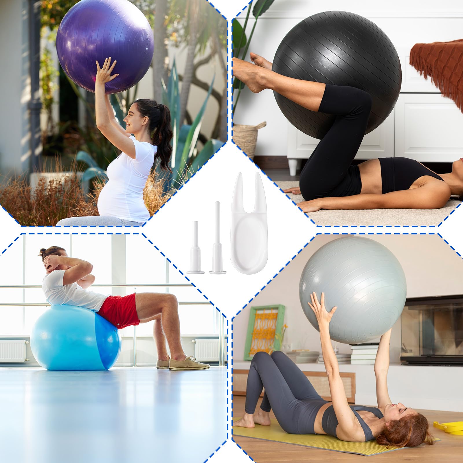 JJUNW Lot de 24 bouchons de rechange pour balles de yoga et extracteur de prise, kit d'adaptateur pour ballon d'exercice de fitness, lit gonflable, piscine