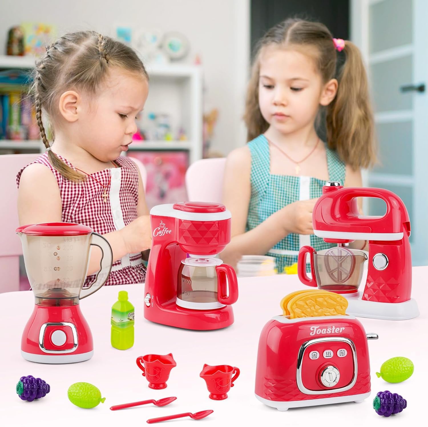 HOMCENT Juego de juguetes de cocina para niños de 3 a 8 años, color rojo