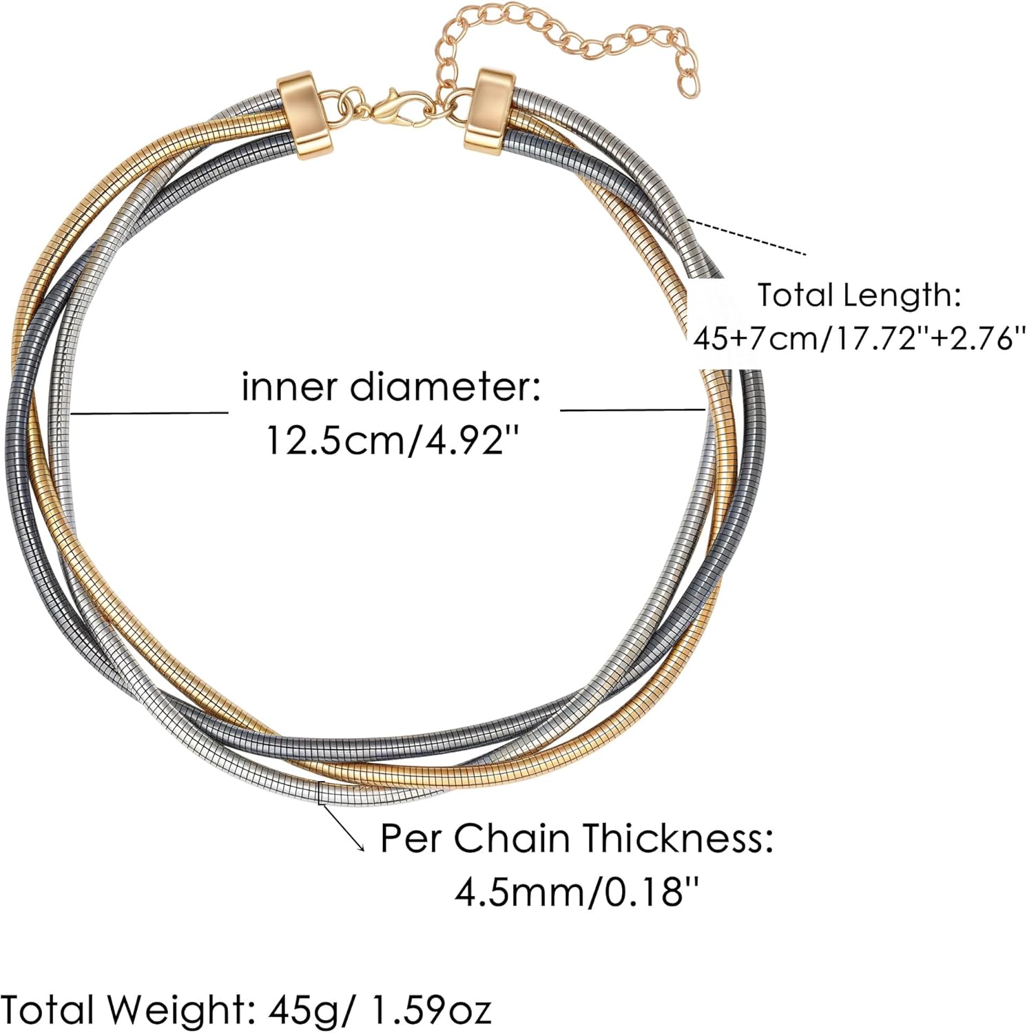 Chunky Gold Layered Statement Necklace for Women, Trendy Gold Plated Twisted Flat Thick Snake Herringbone Chain Choker Necklace Collar Torque Boho Necklaces Party Jewelry Gift - Image 4