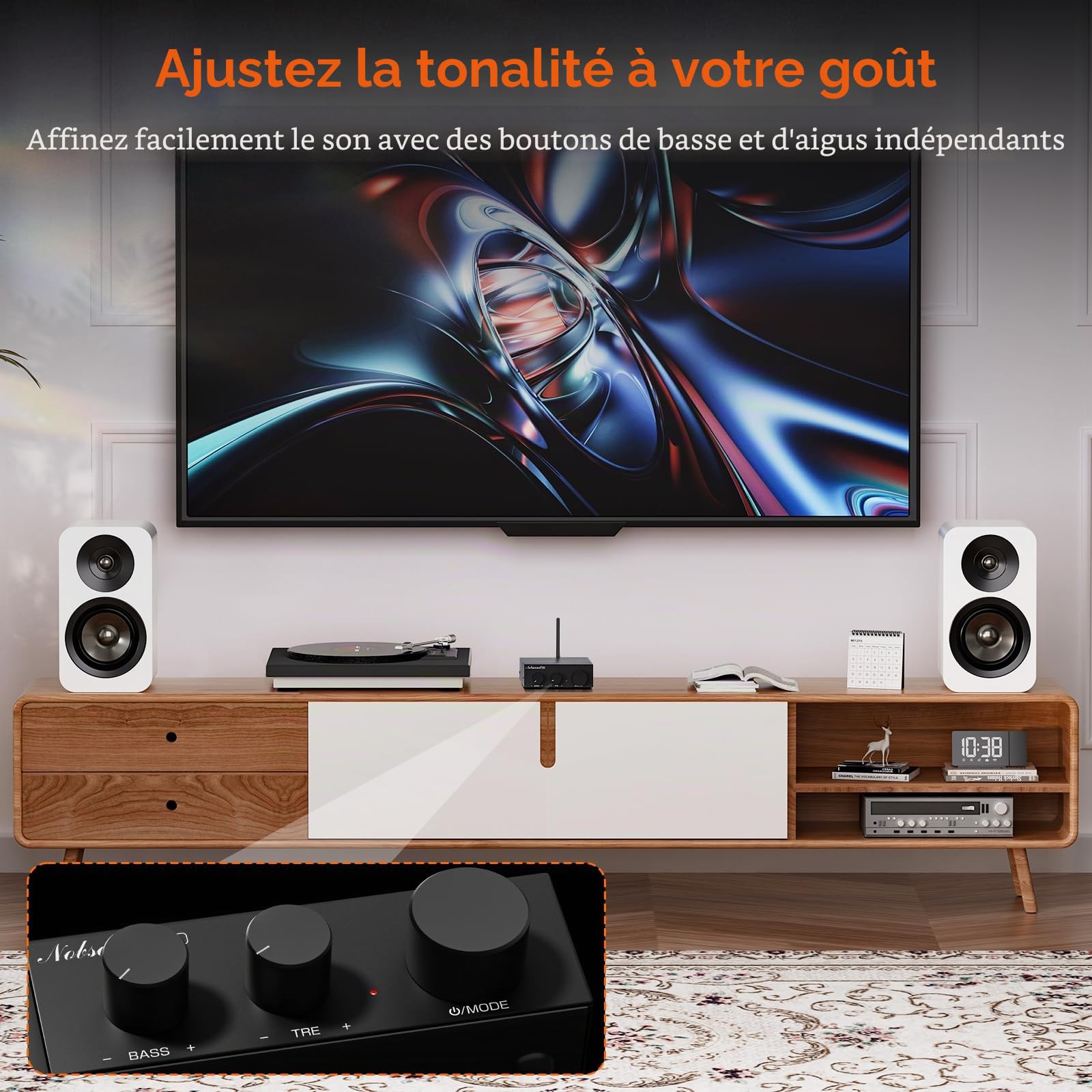 Nobsound Amplificateur stéréo Bluetooth 5.0 : mini canal audio 2.0 amplificateur intégré avec régulateur de graves aigus, pour haut-parleurs à la maison 50 W x2 TPA3116