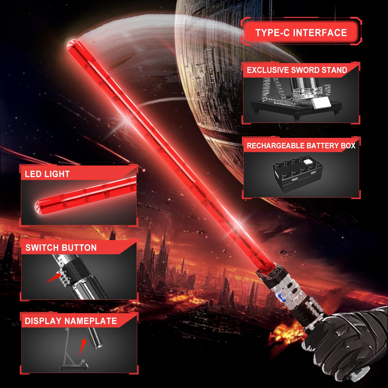 Mould King 10237 Sci-Fi Saber Building Kit, Dark Warrior Inspired Collectible Lightsaber Model - Image 4