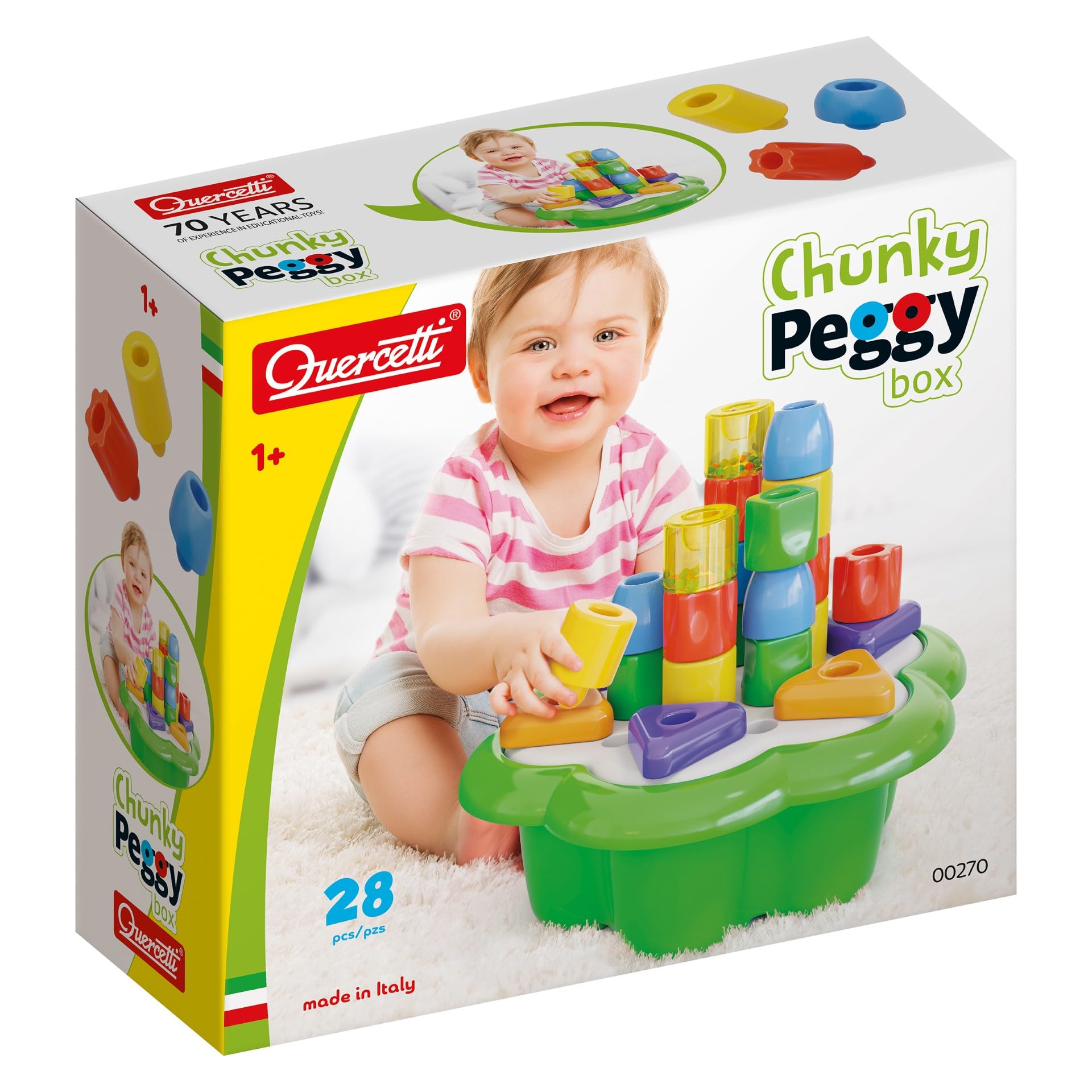Quercetti - 0270 Chunky Peggy Gros plots à empiler avec Seau de Rangement