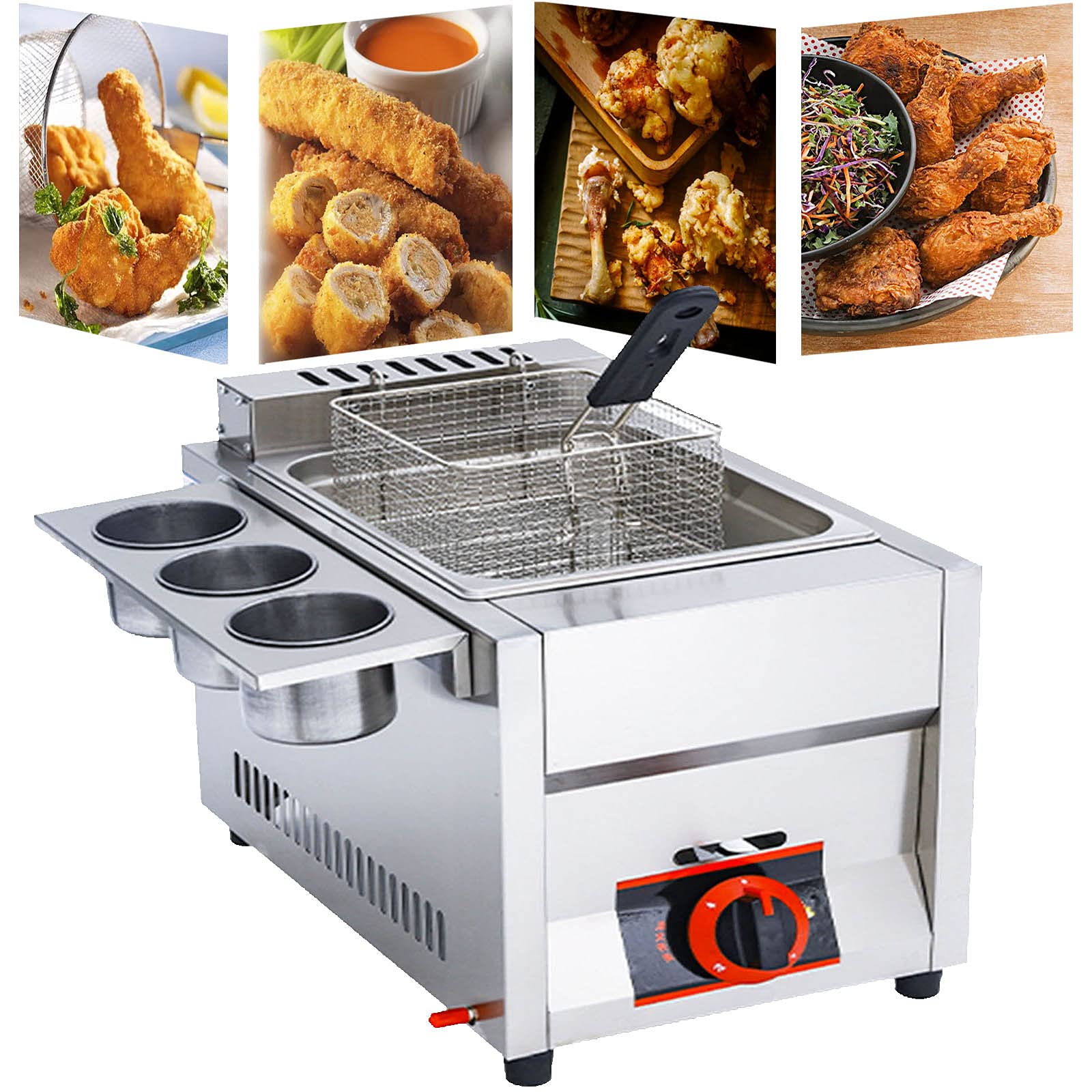 IUokLU Fryer Commercial Gas Fryer,Countertop LPG Gas Fryer,Stainless Steel,22L Large Capacity Double Fryer,with Removable Baskets,Adjustable Firepower(Lpg Single Tank Upgrade Model)