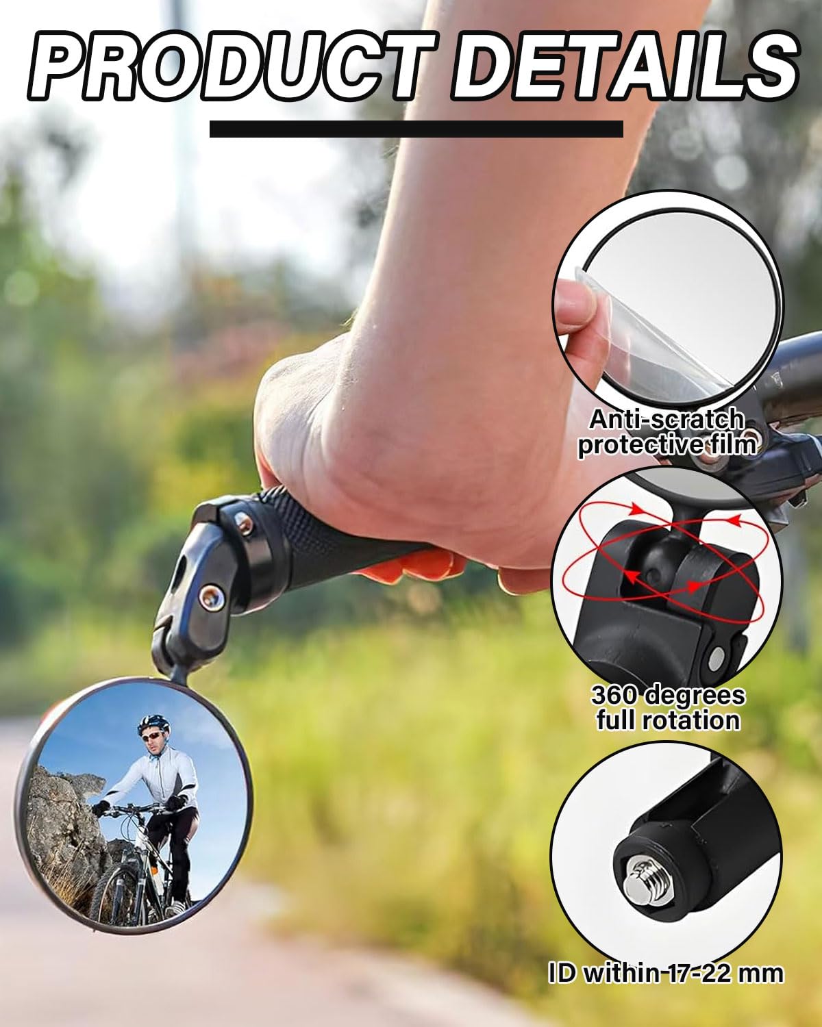 2 Pezzi Specchietto Retrovisore per Bicicletta,Specchio Convesso per Bici Ruotabile a 360°,Supporto Universale per Manubrio (17-22 mm),per Mountain Bike e Bici da Strada