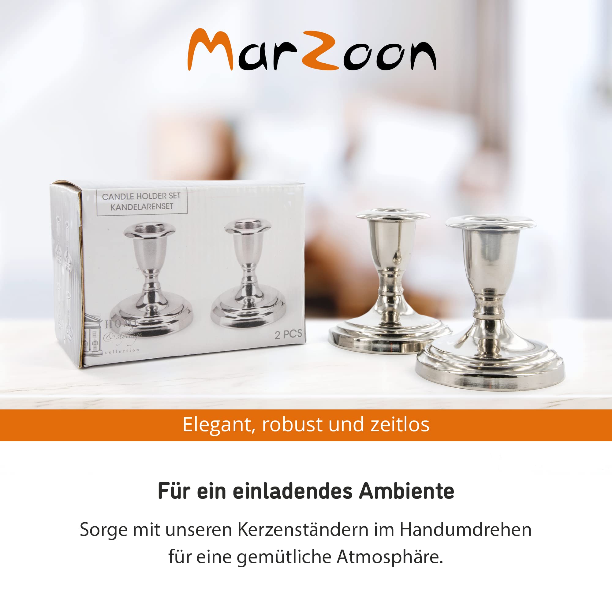 Set di 2 portacandele in argento, altezza 8 cm, con base rotonda