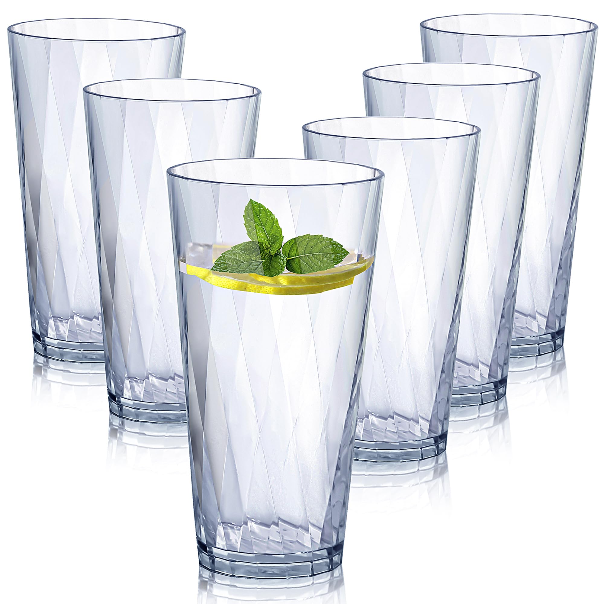 unbreakable Plastic Drinking Glasses,Set of 6, Shatterproof Drinking Cups, Plastic glass cups,20ozplastic Tumbler Cups, Dishwasher Safe (Clear, 20oz)