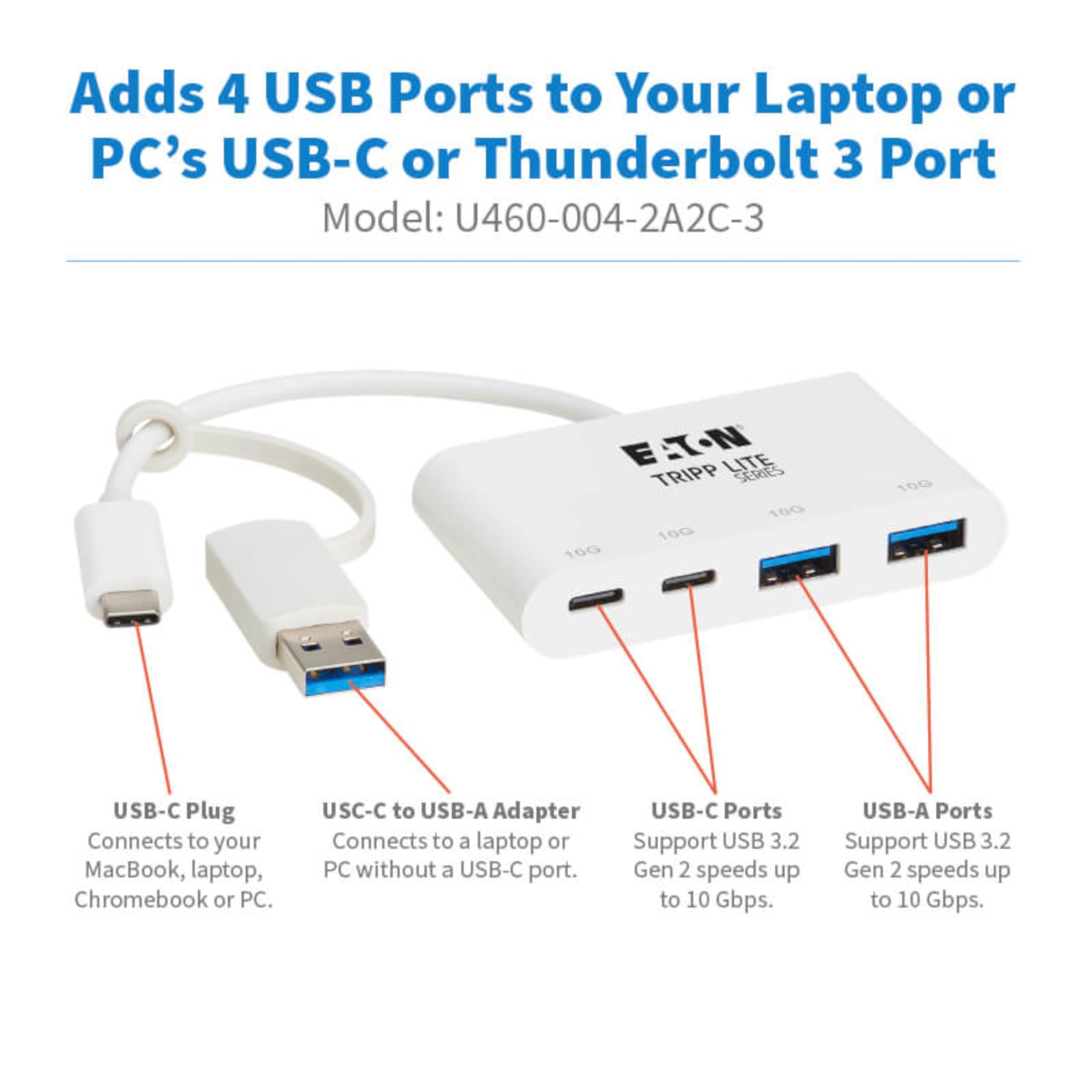Amazon.com: Tripp Lite 4-Port USB-C Hub for Laptop, 2 USB-A & 2