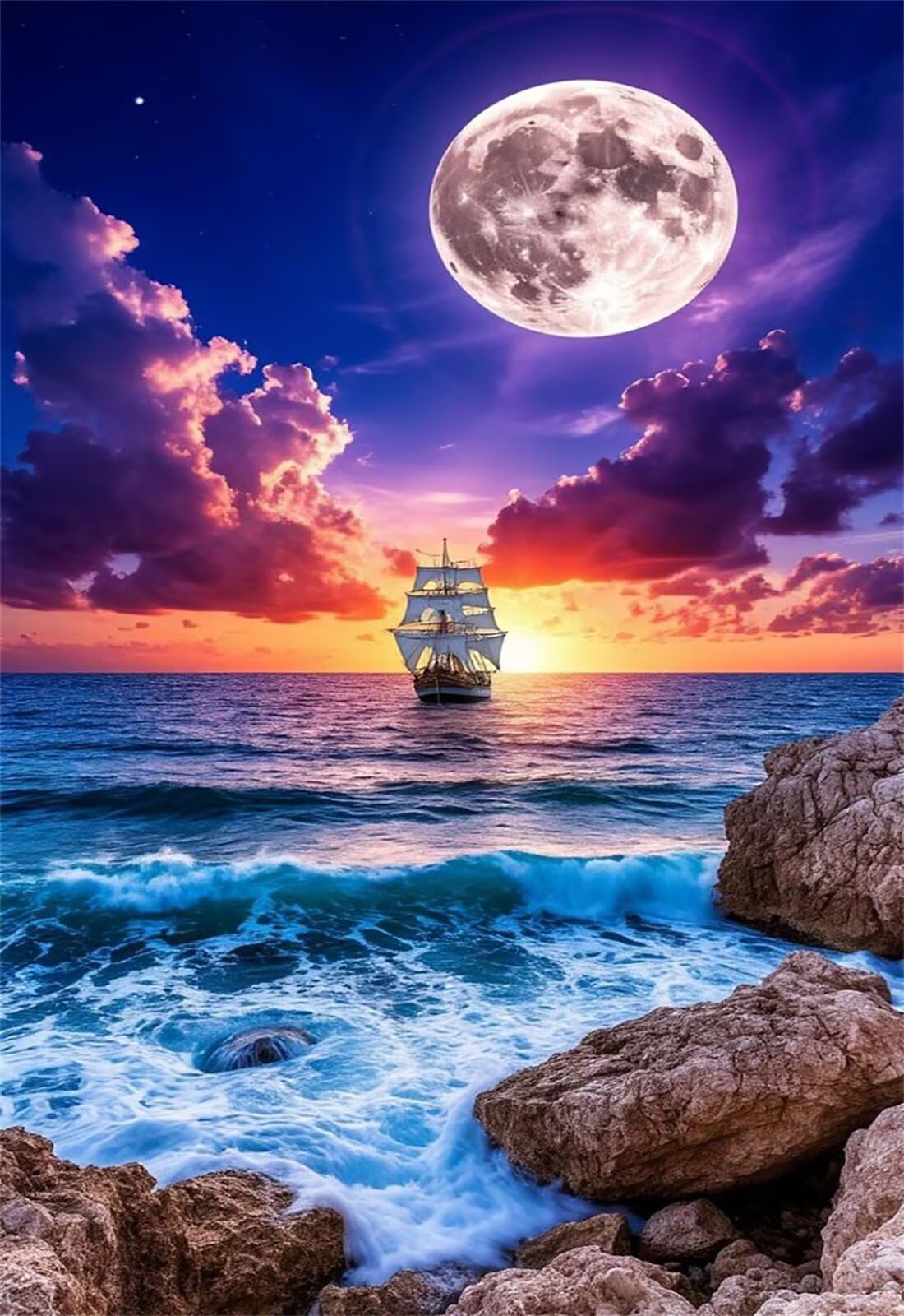 Puzzle 1200 Pezzi per Adulti Luna Barca Vela Oceano Gioco Educativo Divertimento Impossible Difficile Puzzle per Adulti 1200 Pezzi 75 x 50 cm