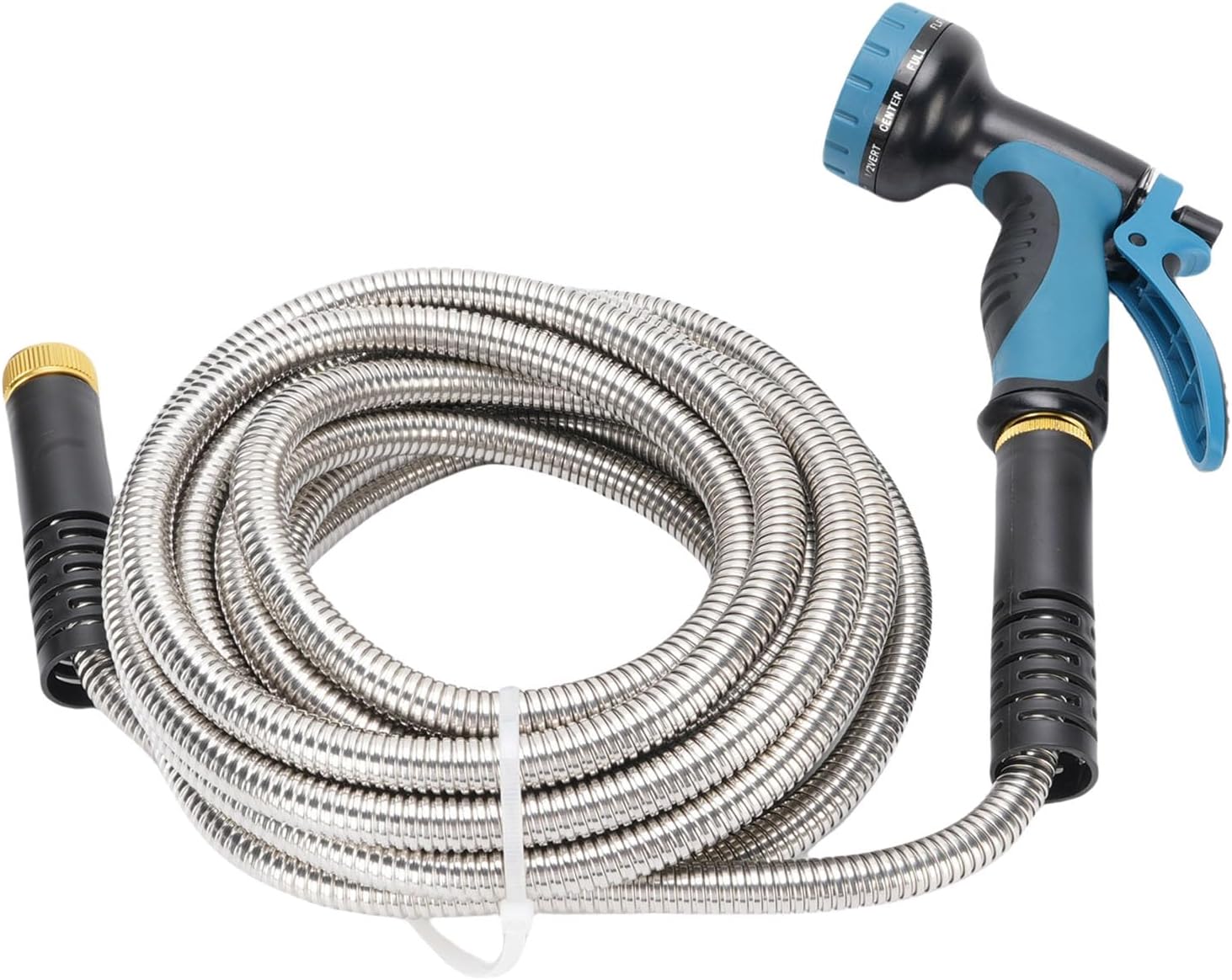 Luqeeg 7.5m Flexible Stainless Steel Garden Hose Metal, Lightweight Hose Pipe with Torsional Resistance No Tangling Steady Water Flow, for Yard, Outdoor, Convenient Carrying