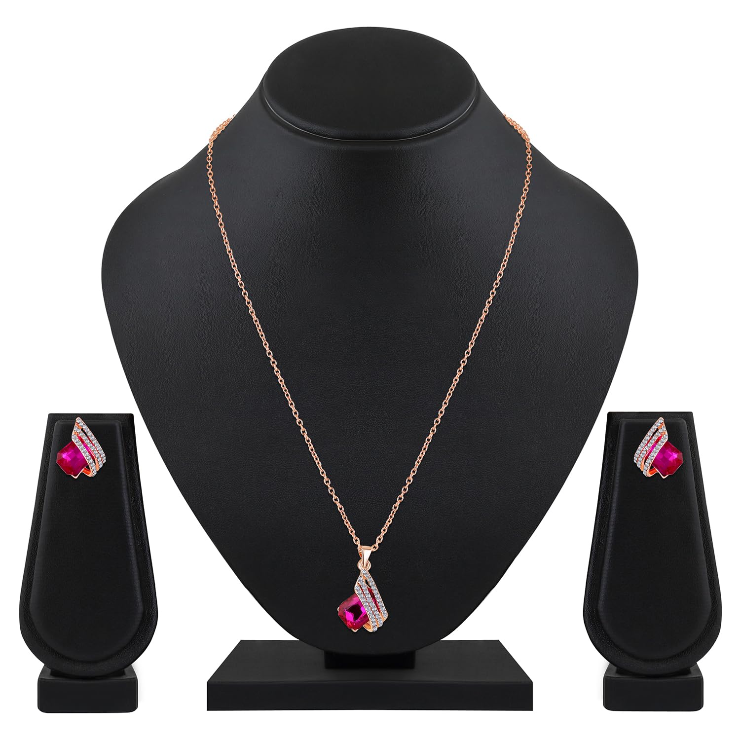 Pink Crystal Angel Wings Pendant Set