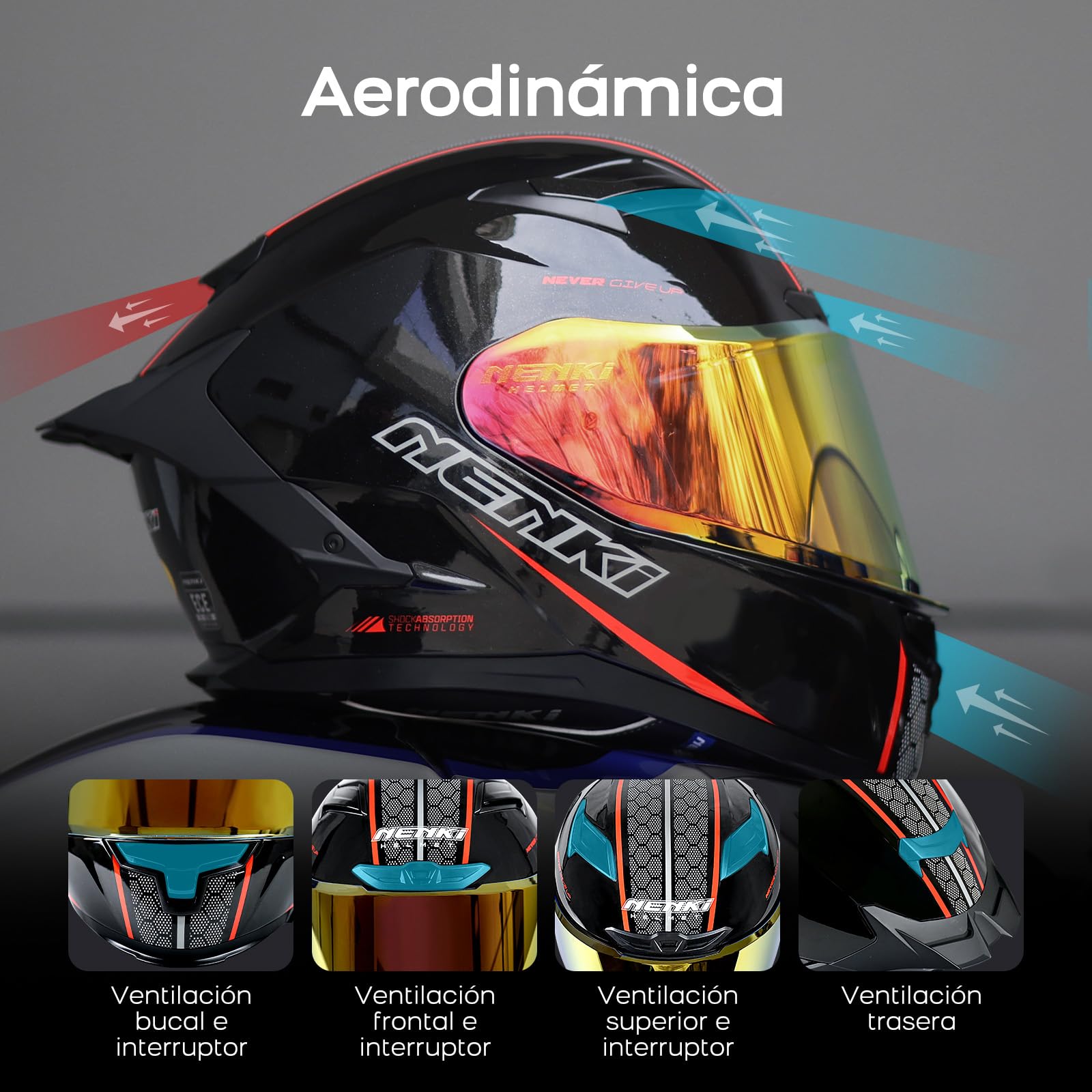 Casco Moto Integral para Mujer y Hombre, homologado según la Norma ECE 22.06. Motorcycle Helmet con Visera Parasol, Sistema de ventilación y Forro Interior extraíble