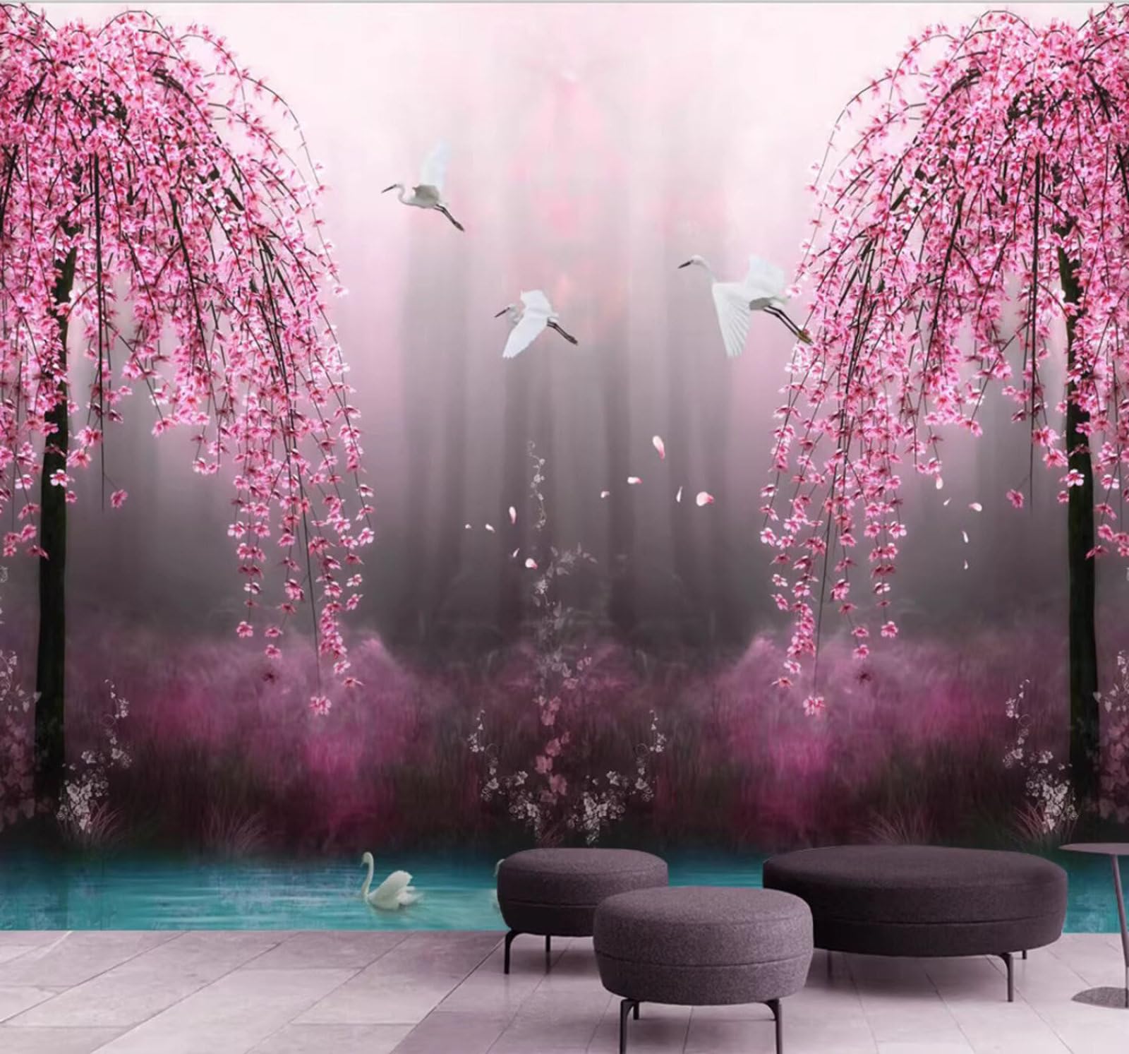 Dreamlike Beautiful Forest Lake Landscape 3D Wallpaper Easy Install Feature Office Living Room Sofa Bedroom TV Background Wall Decoration-350cm×256cm