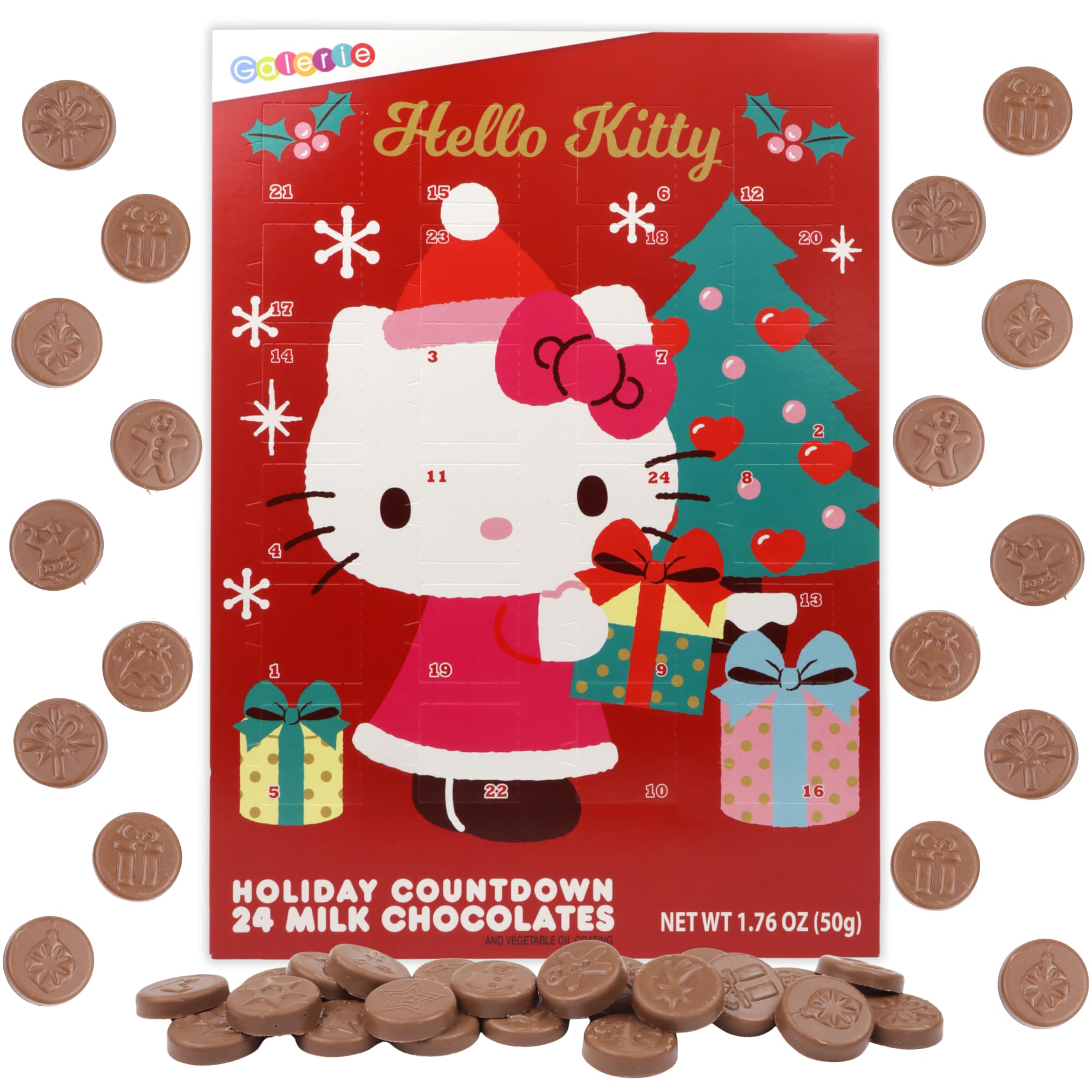 Galerie Hello Kitty Christmas Countdown Calendar 2023, Holiday with 24 Milk Chocolate Pieces, Advent Calendars for Kids, 1.76 Ounces
