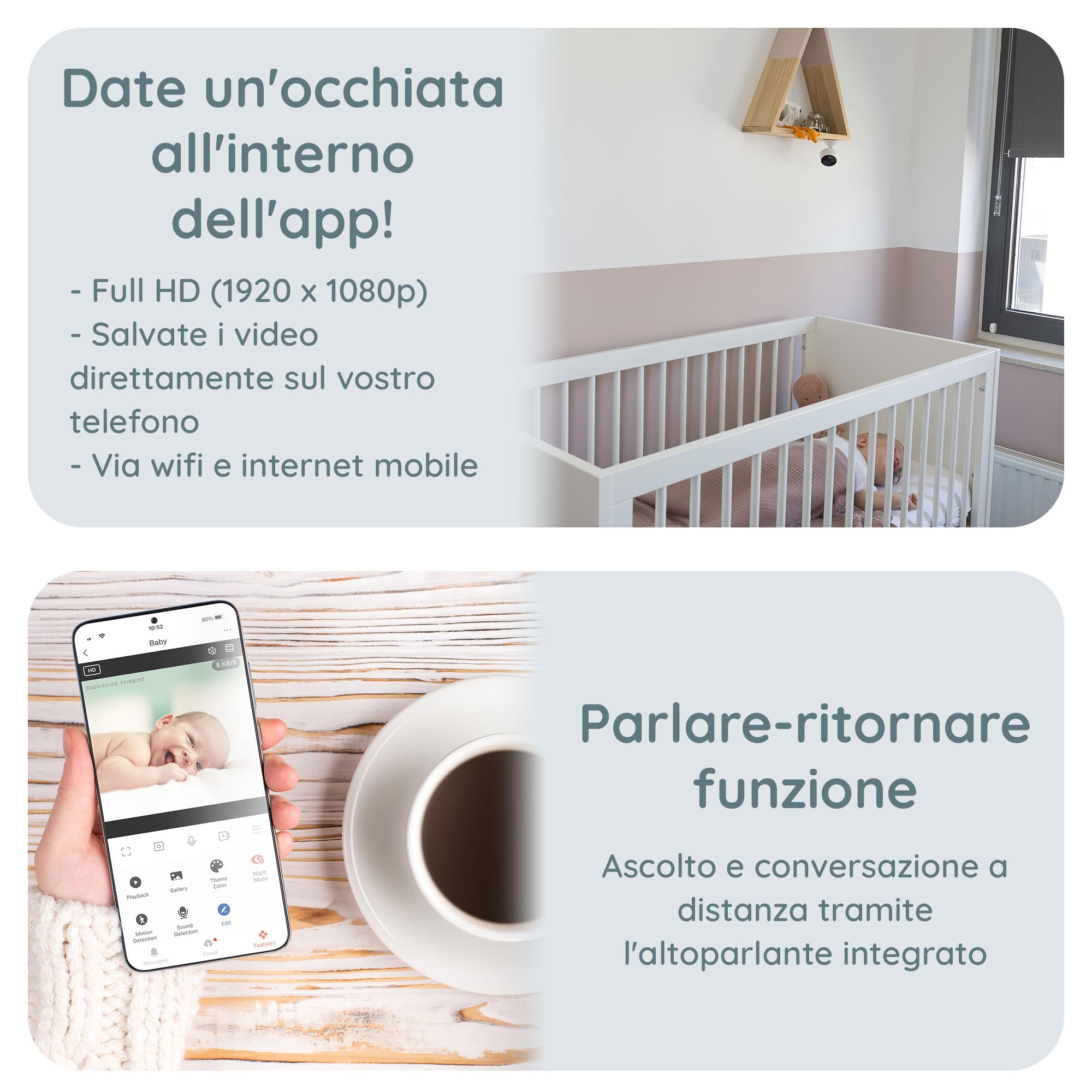 Alecto Smartbaby5 - Babymonitor con fotocamera - Wi-Fi baby monitor con fotocamera - funzione interfono - visione notturna a infrarossi - rilevatore di movimento - controllo app - risoluzione HD -