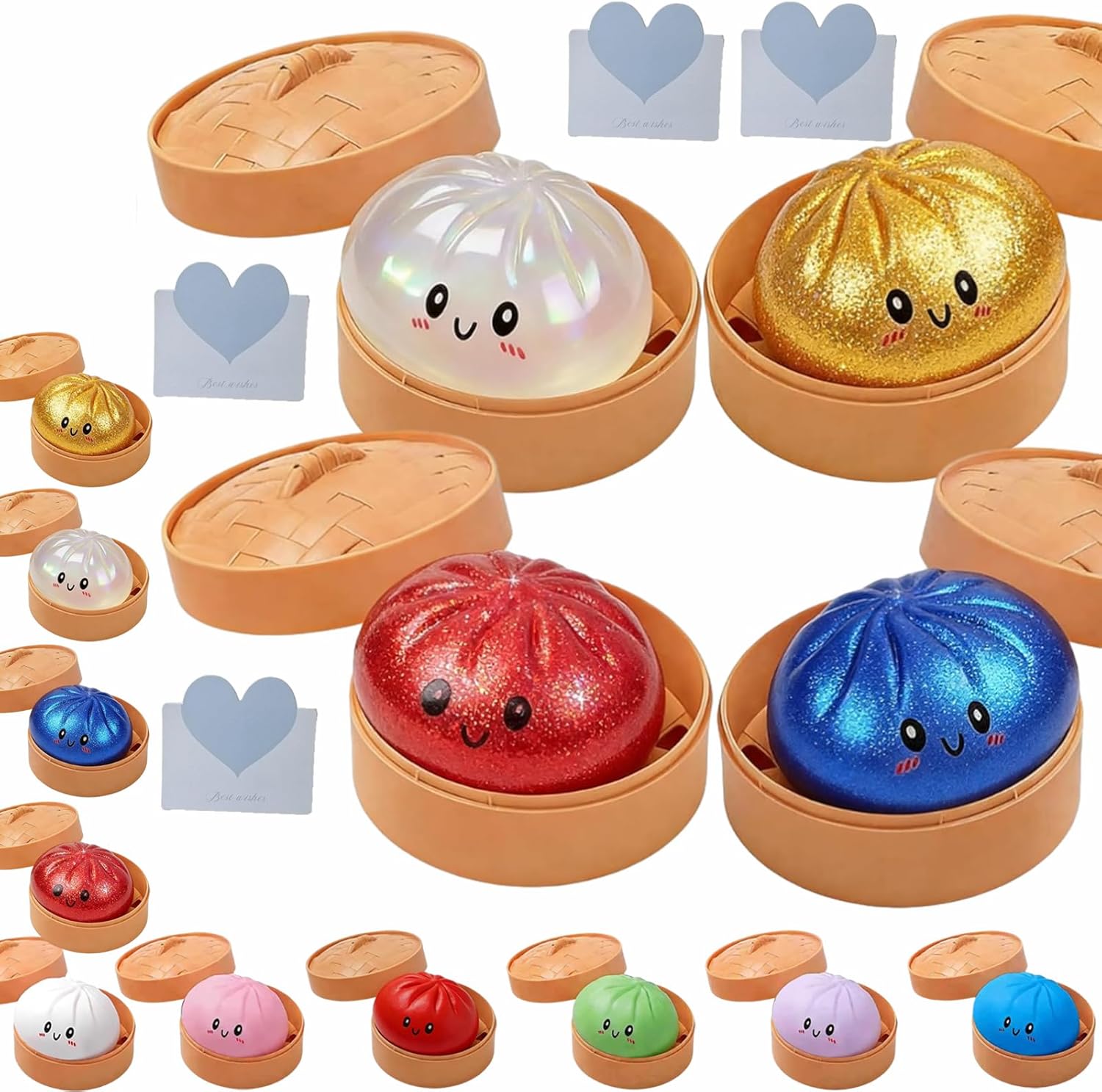 Dumpling Squishy, 2026 New Glitter Dumpling Squishy - Toy Glitter for Stress Relief, Rainbow UV Colors Mystery Bun Set with Box, for Adults (4pcs A)