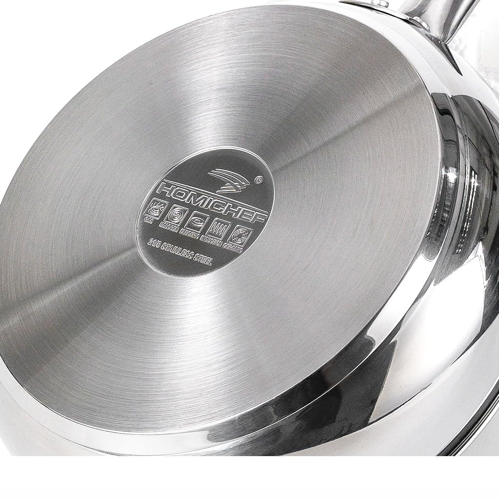 HOMICHEF Padella in acciaio inox lucidato a specchio (senza rivestimento antiaderente non tossico) - Padella per frittura a fondo piatto - Padella per frittata - Pentola per pentole a induzione