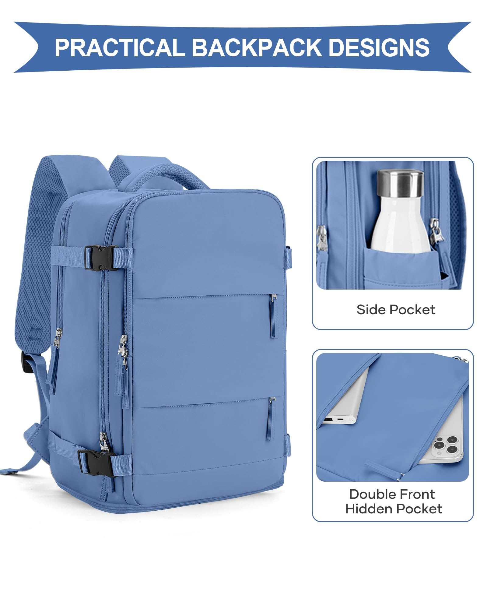 SZLX Zaino Ryanair 40x20x25 Donna Zaino da Viaggio 40x30x20 Sottovuoto con pompa Bagaglio a Mano Sottovuoto Uomo Borse da Cabina 45x36x20 Easyjet con scomparto per scarpe per Laptop da 14 Pollici