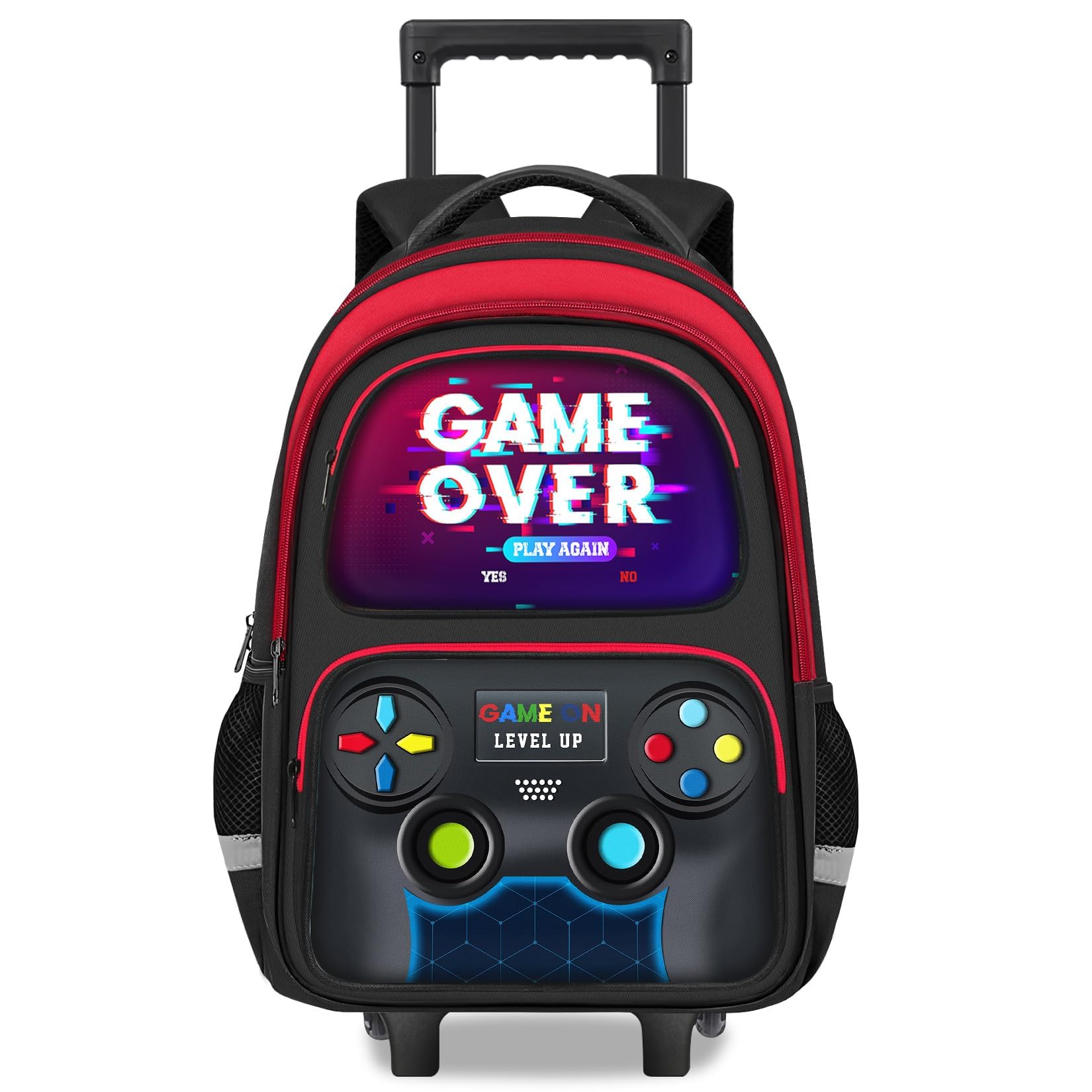 Fitvc Boys Rolling Backpack for Kids - Gamer Boys Rolling Backpack with Wheels, Multifunctional Wheeled Bookbag for Elementary Middle School,