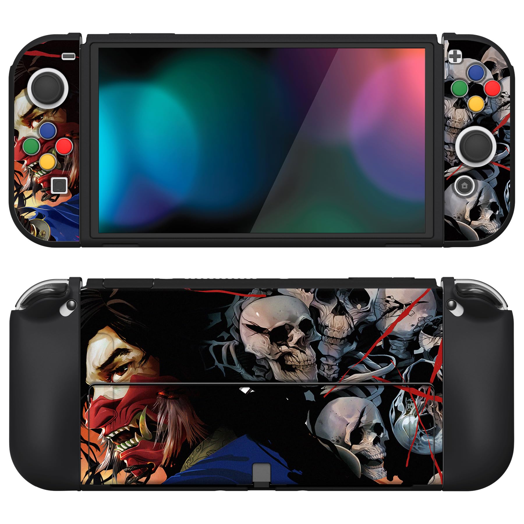 playvital Cover Custodia per Nintendo Switch OLED,Copertura Morbida TPU Protezione per Joycon Console con Copri Analogici/Tasti(ZealProtect)-Fantasma di Samurai