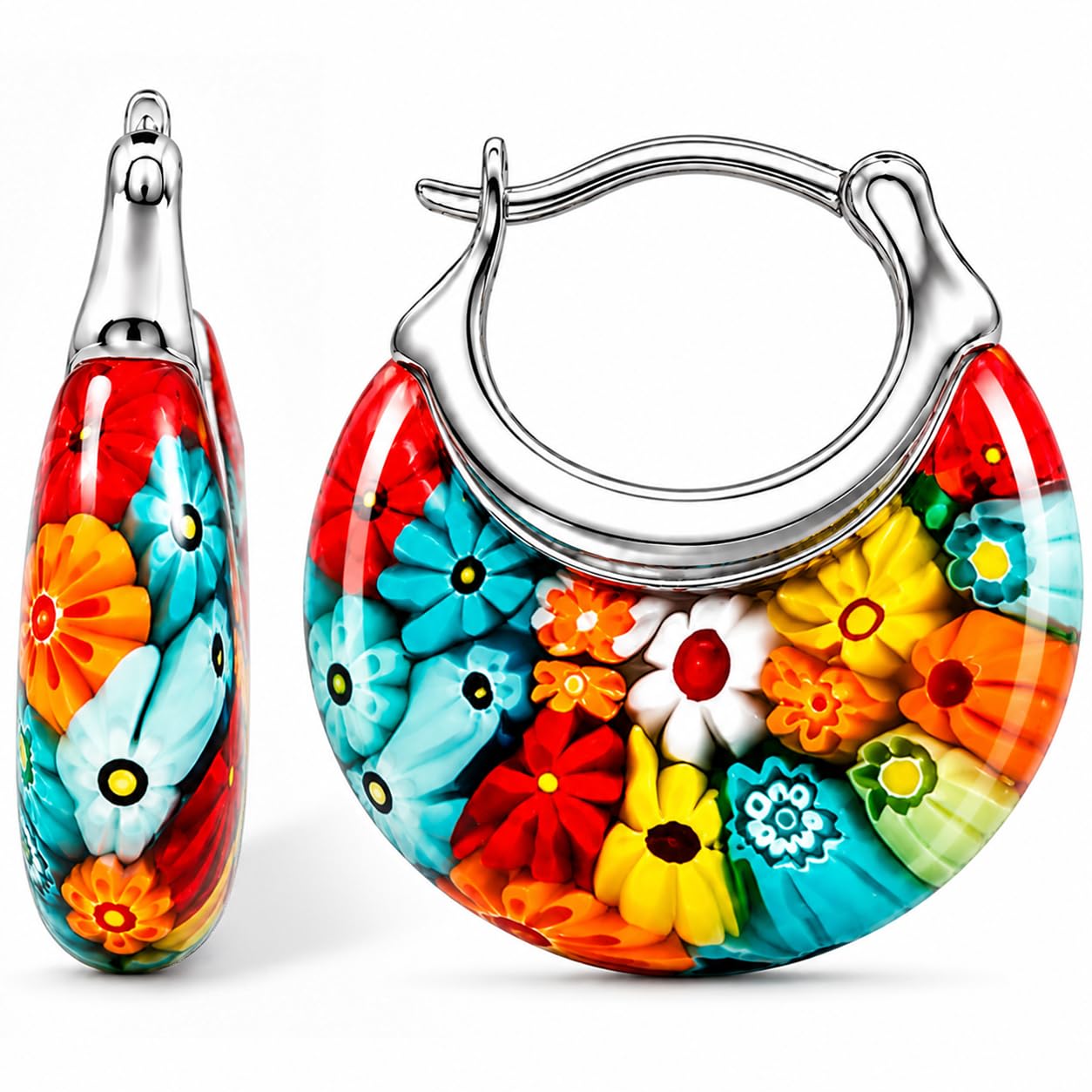 Shop LC Murano Style Millefiori Glass Hoop Earrings for Women