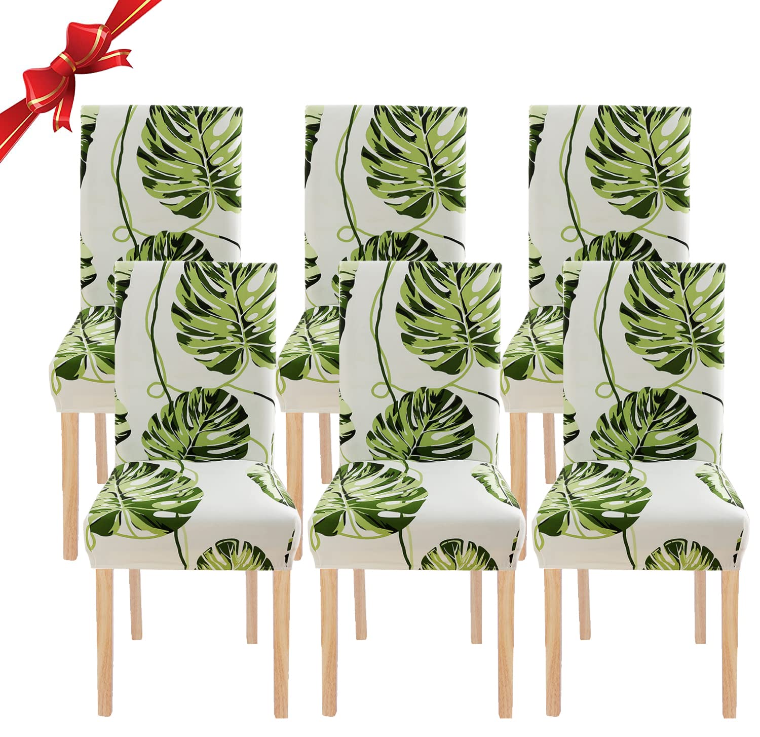 Jaotto Coprisedia Elasticizzati con Schienale 6 Pezzi, Fodere Coprisedie Universale per Sala da Pranzo Cucina, Moderno Coprisedia Lavabile Estraibile, Coperture per Sedie(Foglie Beige,6 Pezzi)