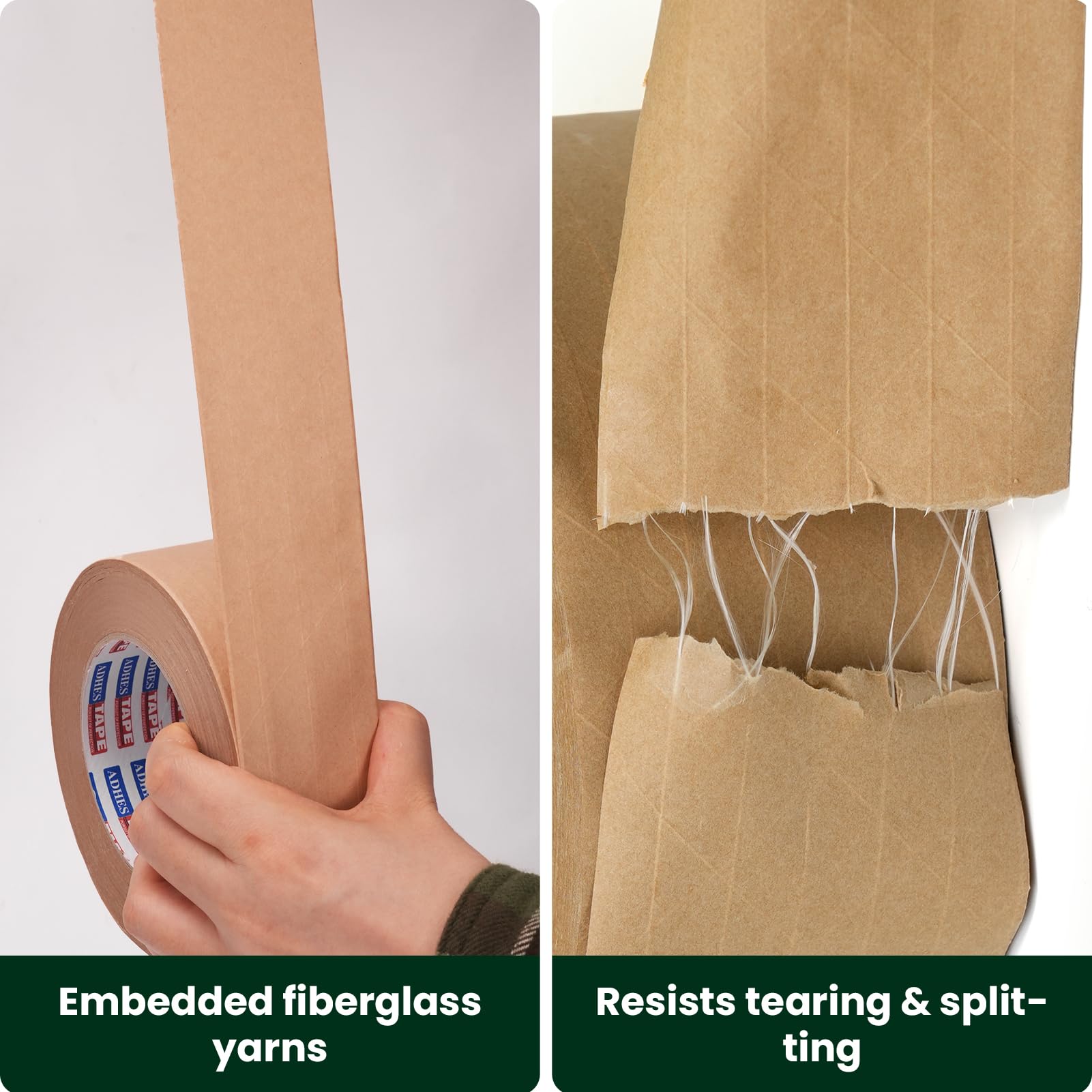 ADHES 6 Rollos 50mm x 50m Cinta Adhesiva Cinta KraftReforzada con Fibras, Autoadhesiva Cinta de Embalaje de PapelKraft Marron para Transporte Ecologico Movil