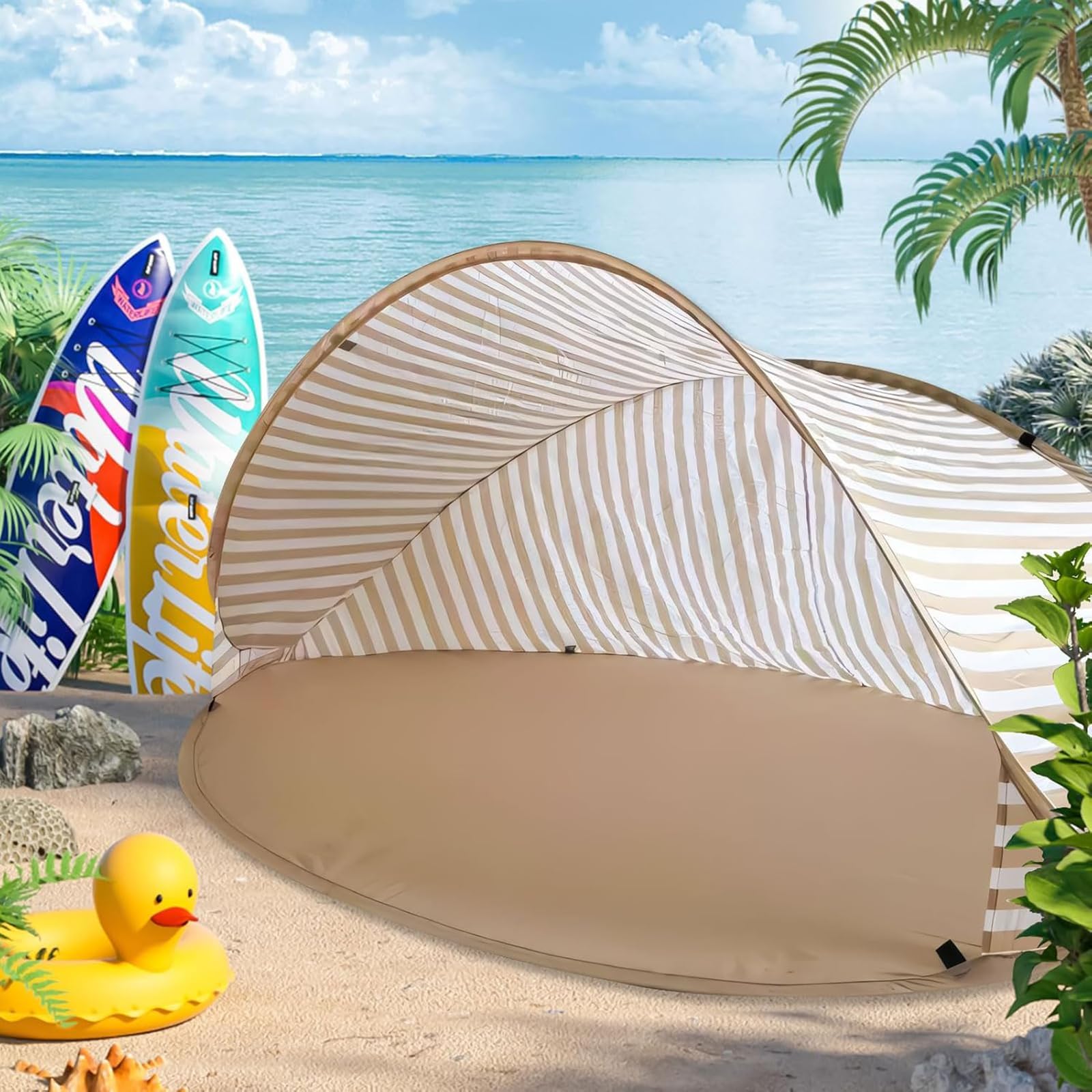 Tente de Plage Anti UV Bébé Pop Up Automatique UPF50+, Tente Plage Bebe Anti UV Pliable avec Sac de Transport et Piquets, Abri Soleil Portable pour Plage Jardin Camping