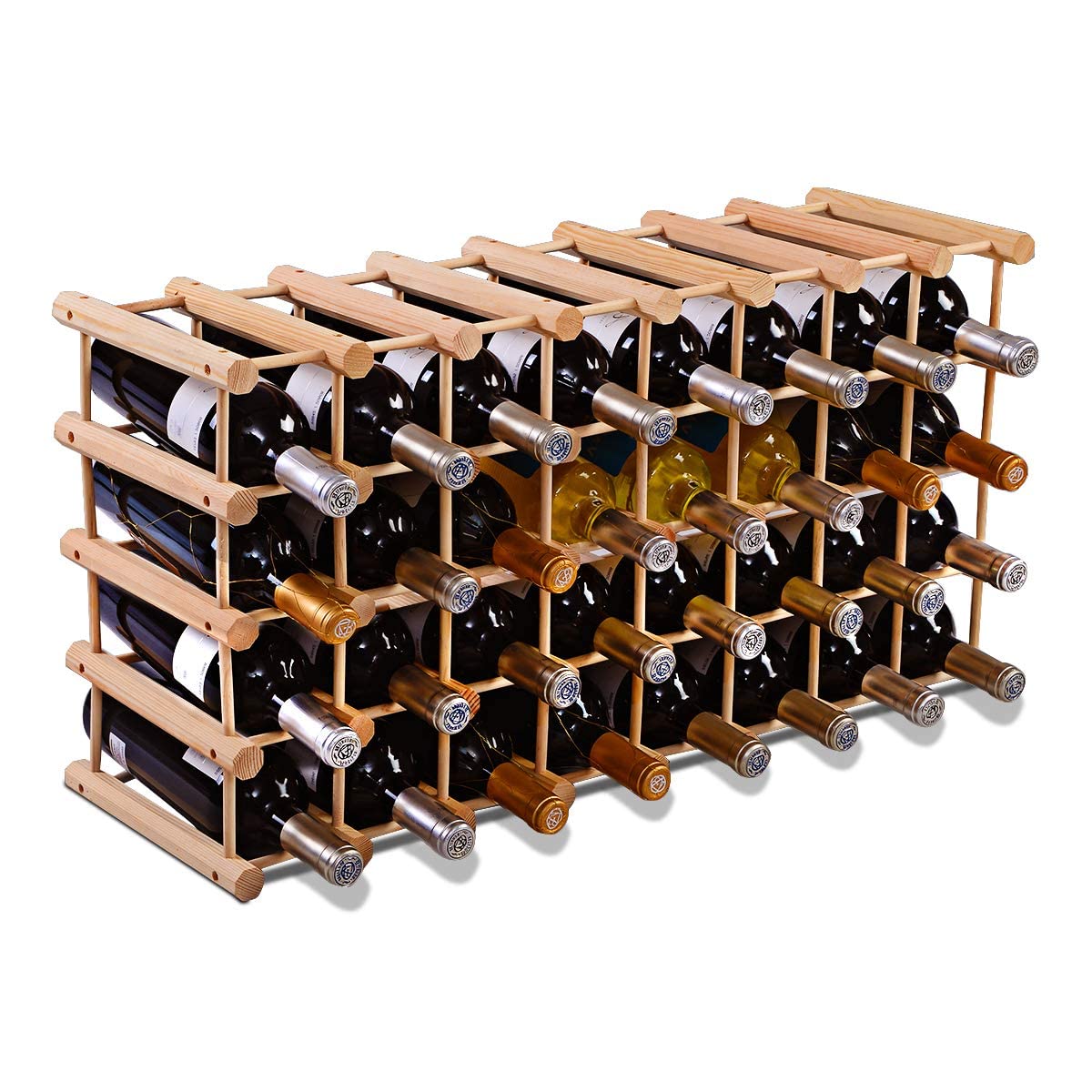 GOPLUS 36 Botellas Estantería para Vino, Botellero Modular Gran Capacidad de Madera de Pino, 85 x 44 x 24 CM