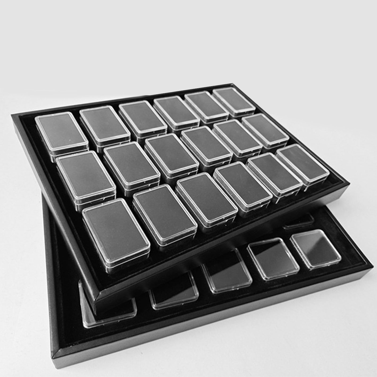 Caja de almacenamiento y exhibición de piedras preciosas Organizador de 18 ranuras para joyas y coleccionables de diamantes con protectora transparente Vitrina de diamantes