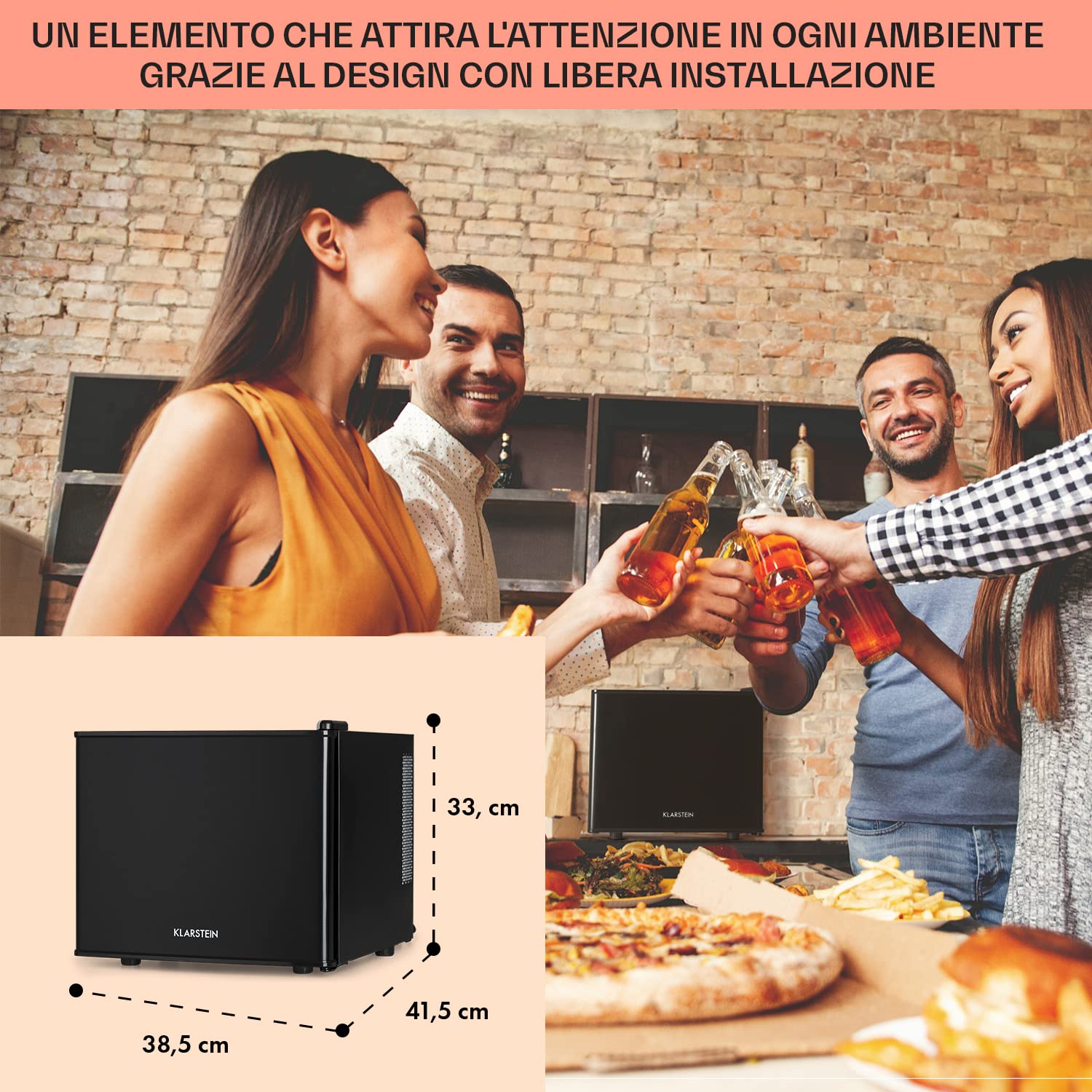 Klarstein Geheimversteck - Minibar, Mini Frigo, Mini Frigorifero per Snack e Bevande, solo 26 dB, Ripiano Estraibile, Regolazione della Temperatura senza Intervalli Predefiniti, 17 L, Nero