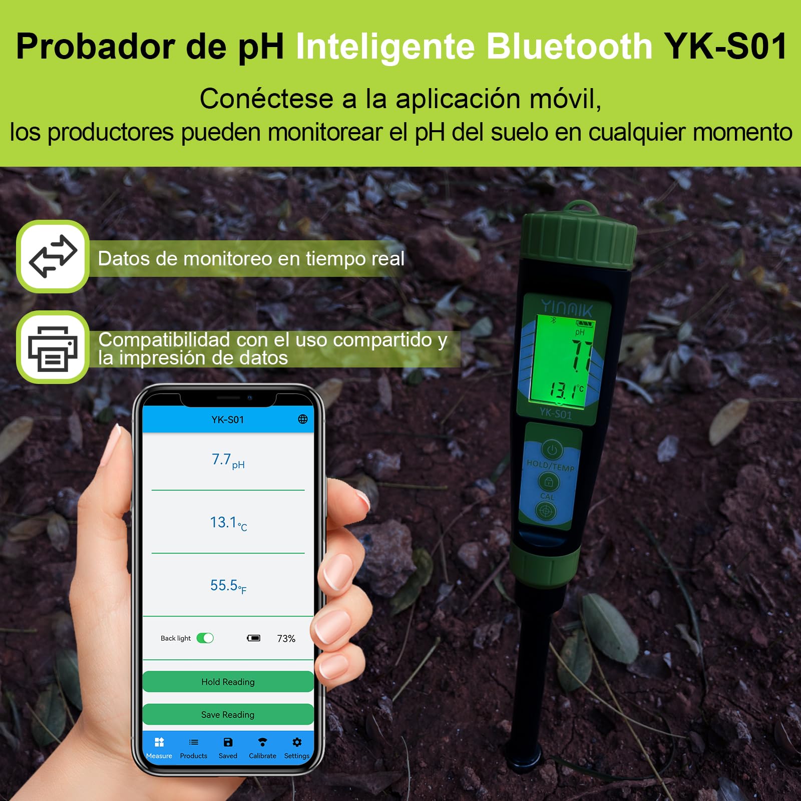 YINMIK Medidor de pH del Suelo Digital para Jardineros, Probador de pH de Suelo Plantas, Mide pH de Solución y Tierra para Macetas, Medidor de pH para Invernaderos, Jardines, Césped, Agricultura