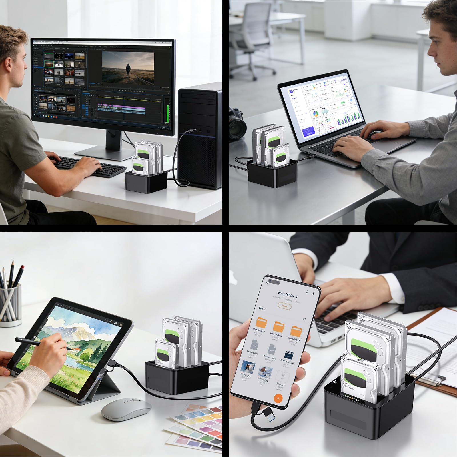 CENMATE Docking Station Hard Disk, 3 Bay Docking Station HDD per SATA SSD/HDD 2,5/3,5, Cavo USB 3.0 A/C, Supporto Hot Swap
