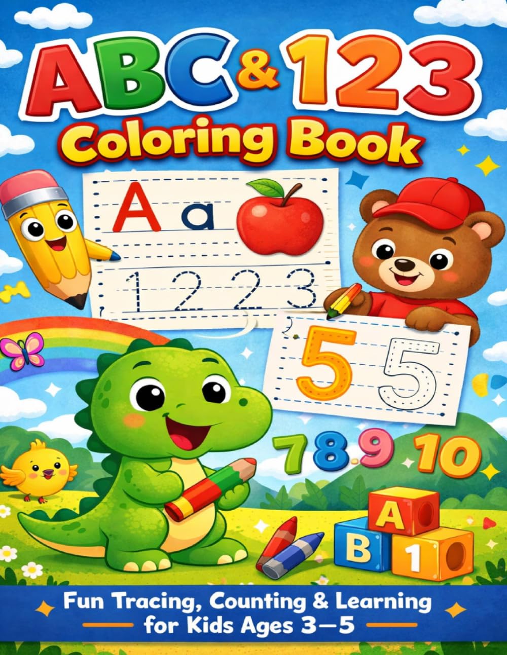 ABC & 123 Coloring Book for Kids Ages 3–5: Tracing Letters, Numbers, and Counting Fun for Preschool and Kindergarten