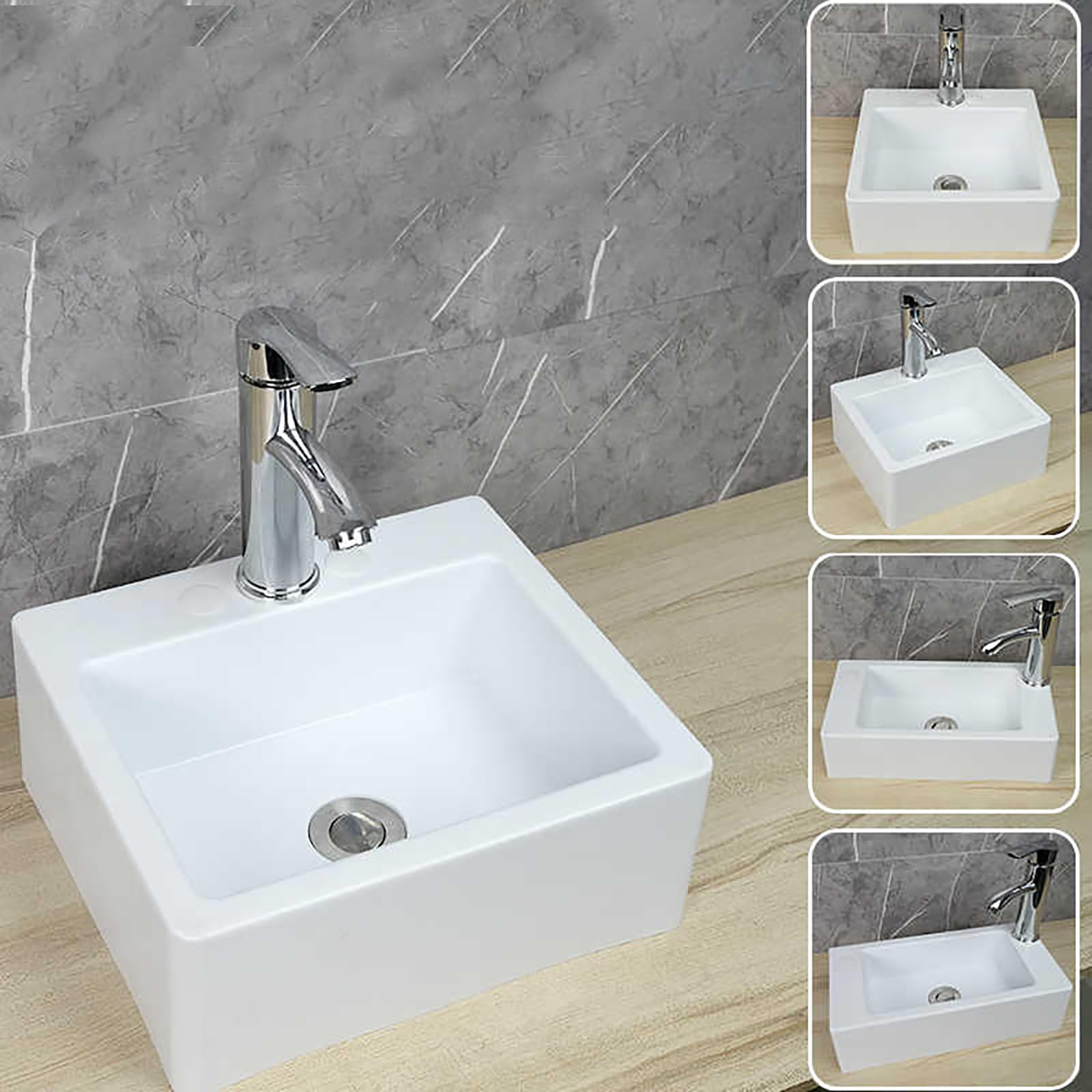 Bianco Lavello Quadrata, 33.5x29x13cm/13x11.4x5inch Lavatoio Lavapanni Monoblocco in Resina PP, Lavello Angolare da Bagno per Lavanderia Garage Bagno Guardaroba WC 75cm Conduttura Fognaria