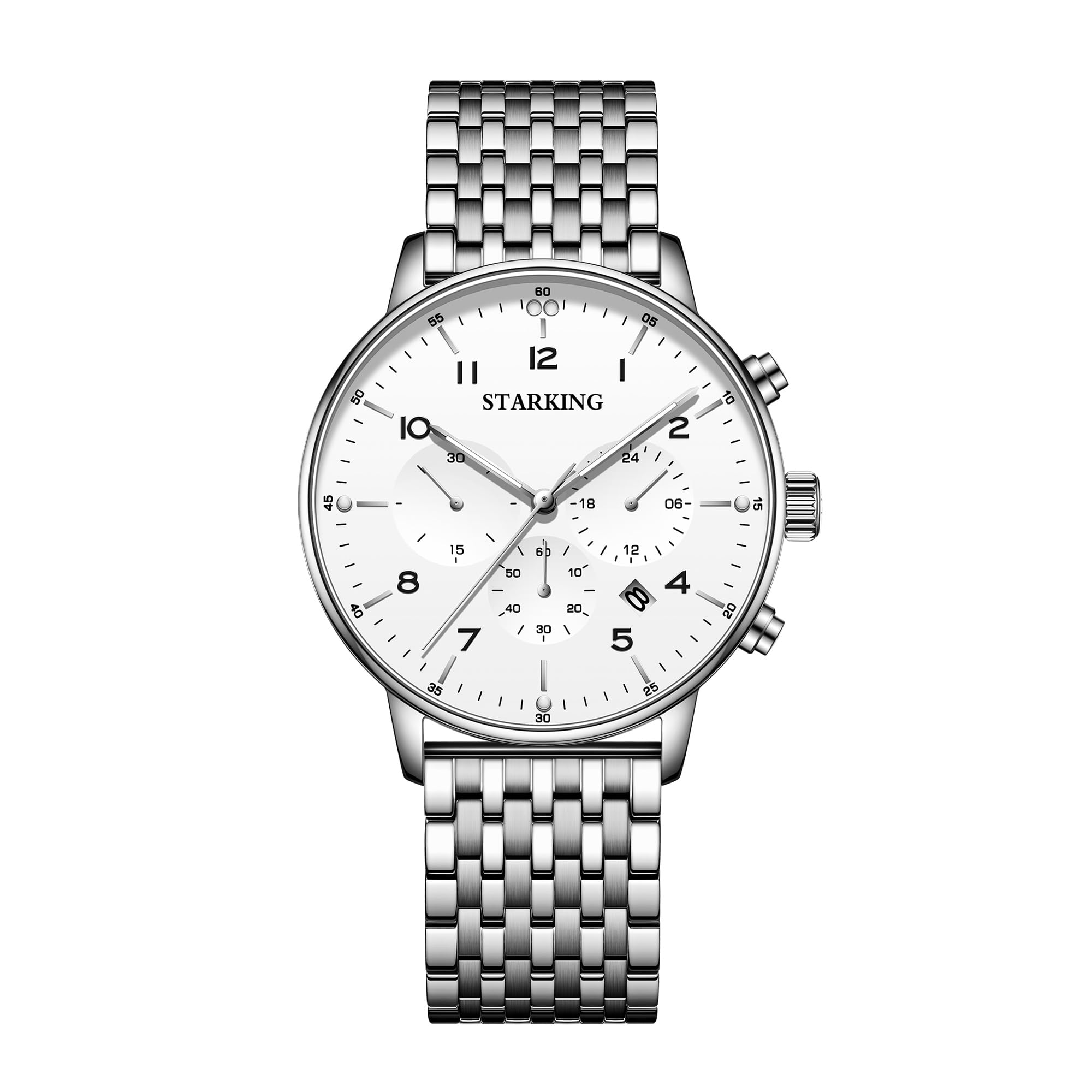 STARKING Modische Business-Herrenuhr, Quarz-Armbanduhren von Luxus-Uhren, 3 ATM wasserdicht, Edelstahl, automatisches Datum