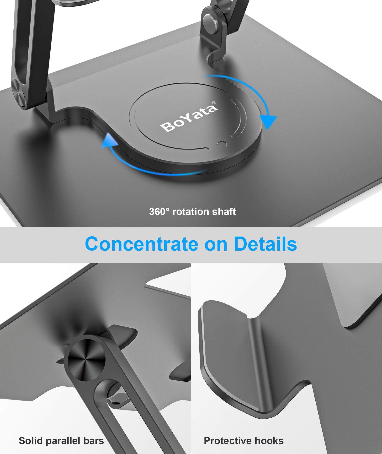 BoYata Supporto PC Portatile, Supporto per Laptop Regolabile con Base Girevole a 360°, Supporto Ergonomico per Notebook Compatibile con Tutti i Modelli MacBook Pro/Air, Laptop fino a 17"-Grigio