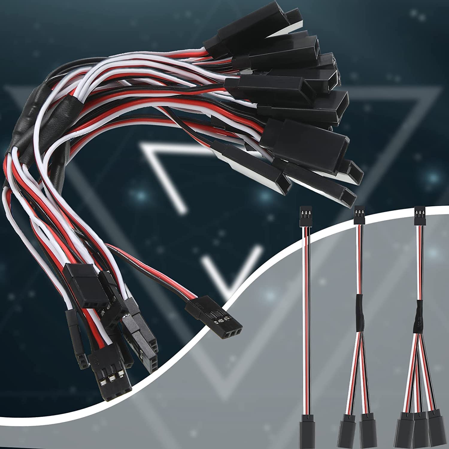 RUNCCI-YUN 9 szt. RC Servo Extension Cable, JR Servo Cable, kabel serwo 3-pinowy JST, przedłużacz JR, 3 rozmiary 15 cm (kabel 1 do 2 Y i 1 to 3 kable)