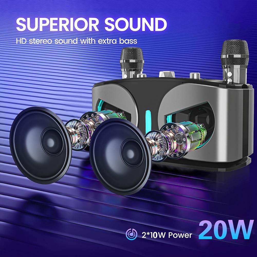 Karaoke 2 Microfonos Inalambricos para Adultos y Niños, Altavoz Bluetooth