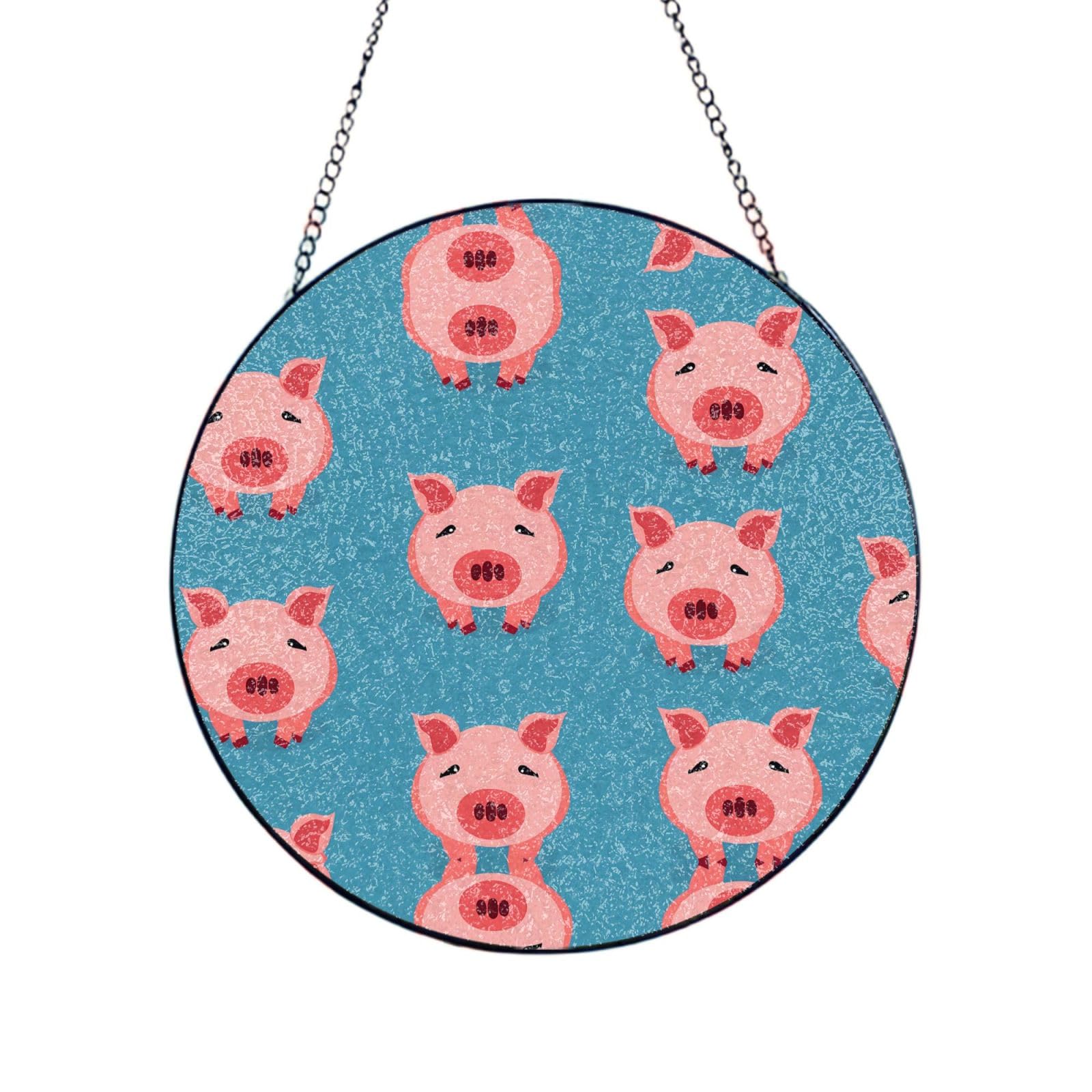 Phayah Sketch Of A Pig'S Head Print Glass Window Hanging Sun Catchers Suncatcher Decor For Birthday For Home Garden Porch 10in（25cm）