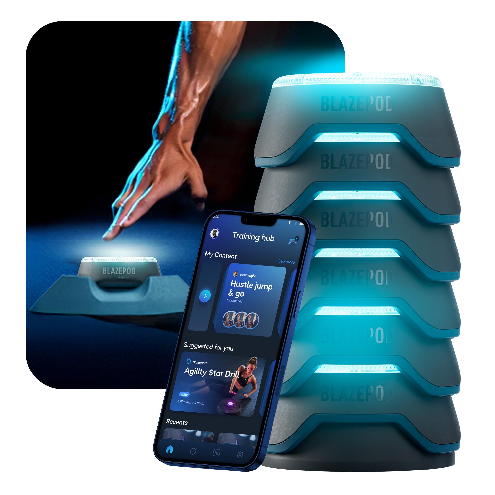 BlazePod Reaction Training Kit Smart Pods for Speed, Agility & Cognitive Drills - Pro-Level Training for Athletes, Trainers, Therapists & Coaches - App Access Included (4 Pods)