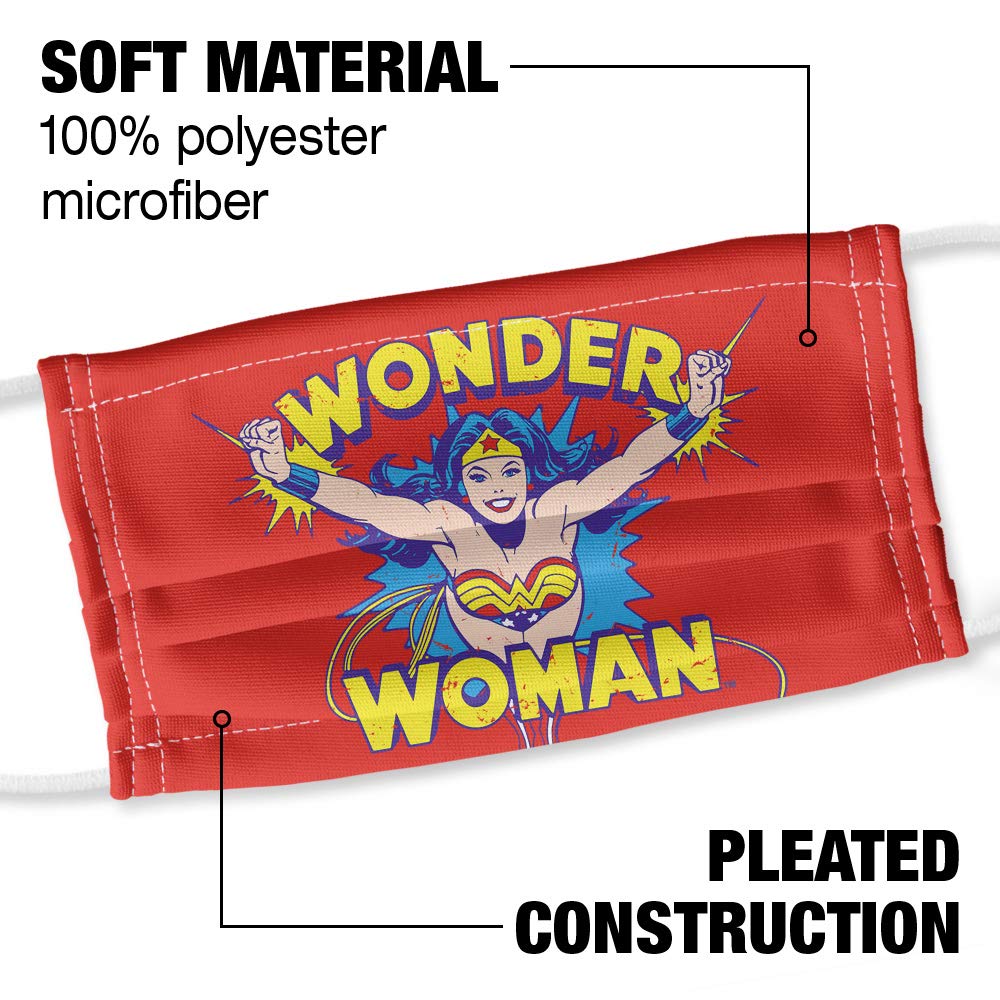 Popfunk Wonder Woman Flying Through 1-Ply Reusable Face Mask Covering with Adjustable Nose Wire, Unisex