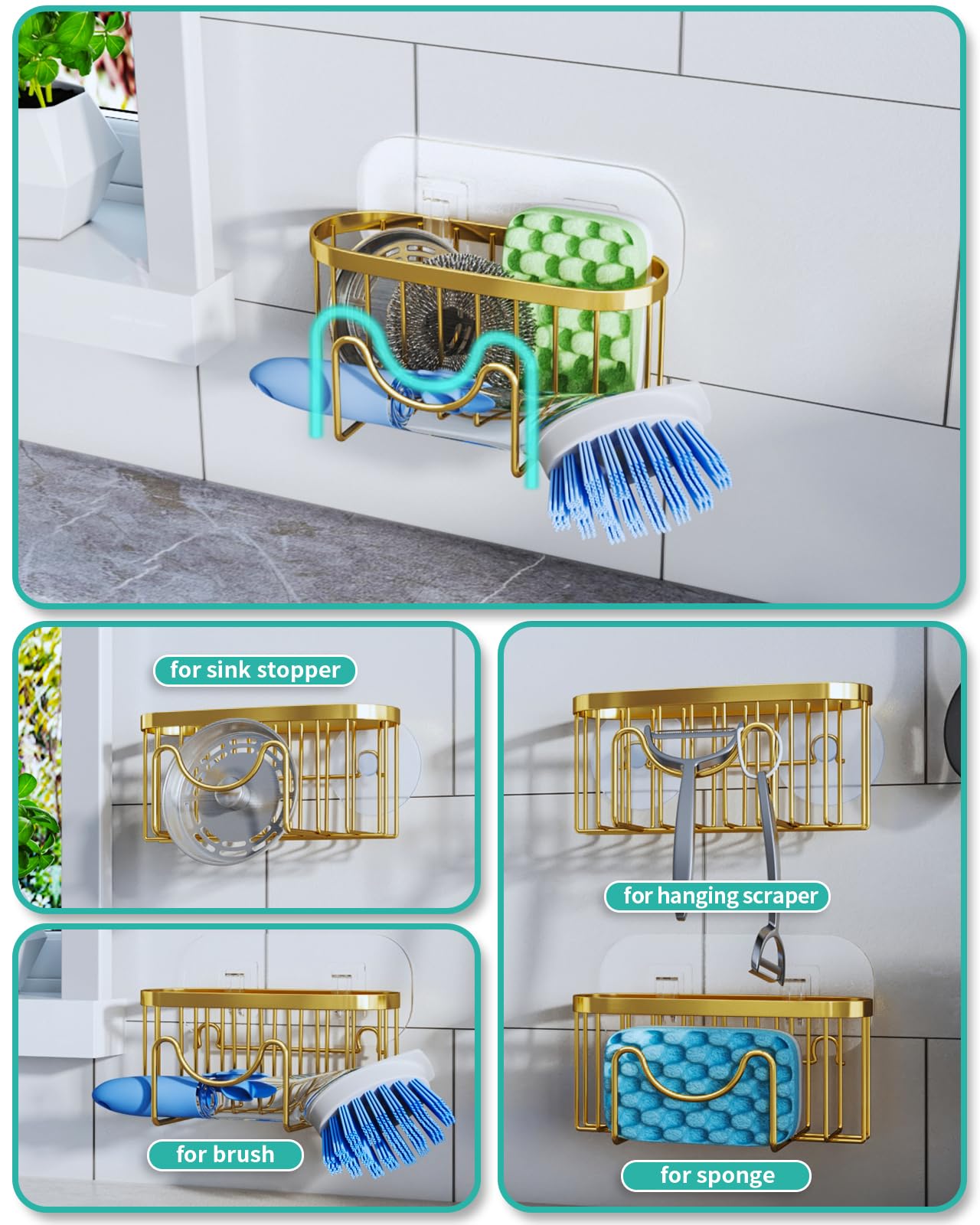 HapiRm Sink Caddy- M-Shaped Sponge Holder for Kitchen Sink Stainless Steel Sponge Holder no Drilling - Image 2