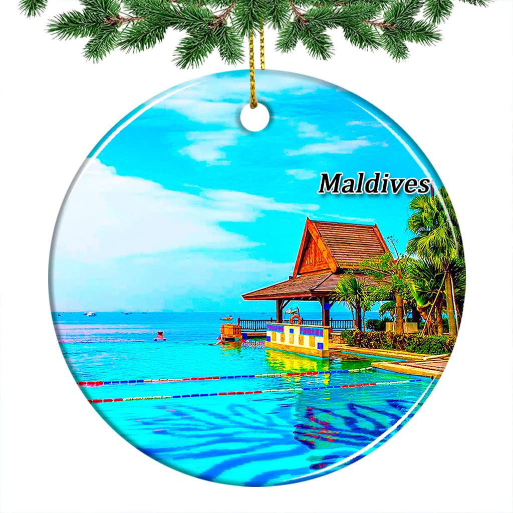 Maldives Taj Coral Vivanta Christmas Ornament 2022 Hanging Xmas Tree Pendant Decoration Double Sided Ceramic Souvenir Travel Gift 2.8 Inch