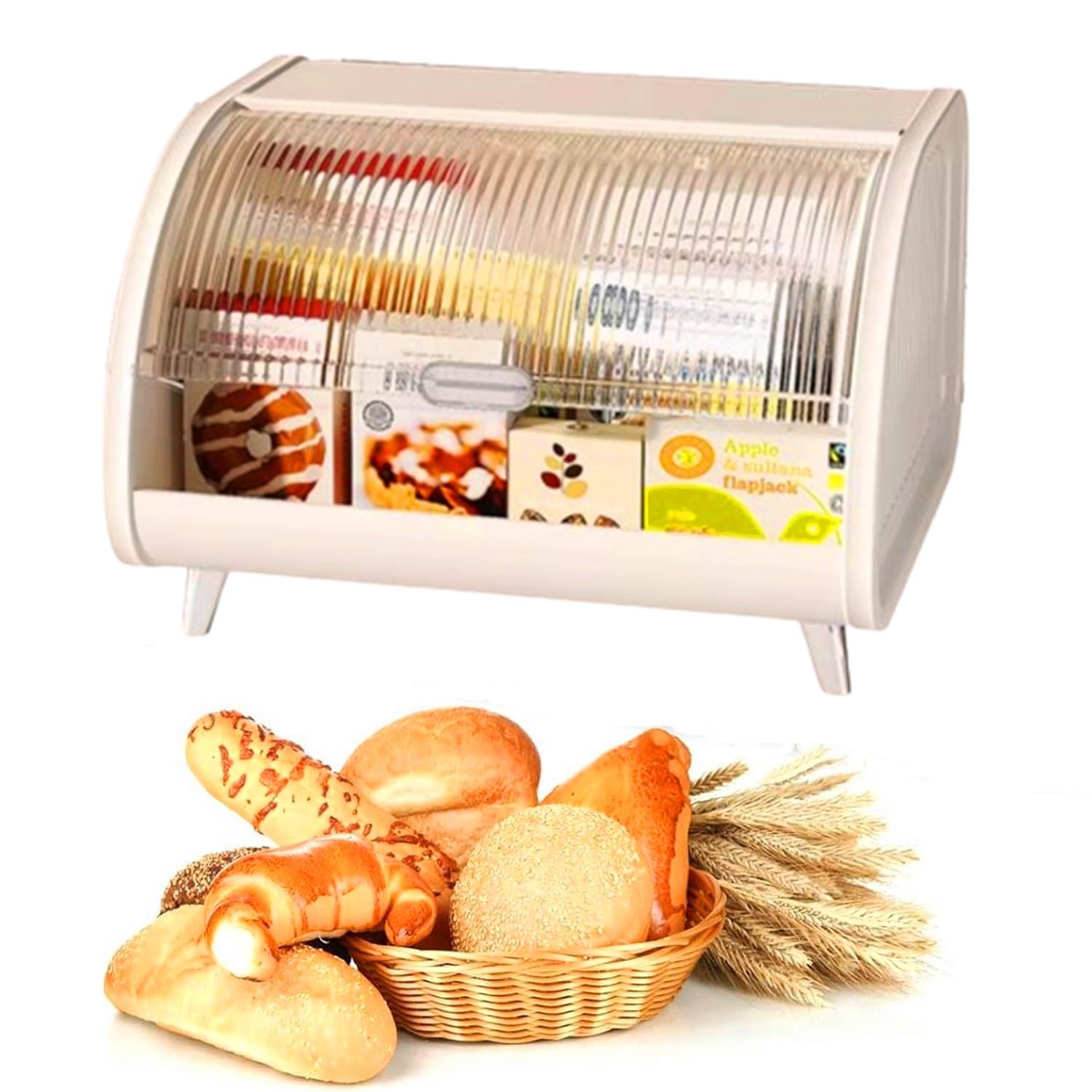 Caja de pan grande portátil para encimera de cocina, contenedor de almacenamiento de pan acrílico de gran capacidad con tapa superior enrollable, caja de pan de esquina