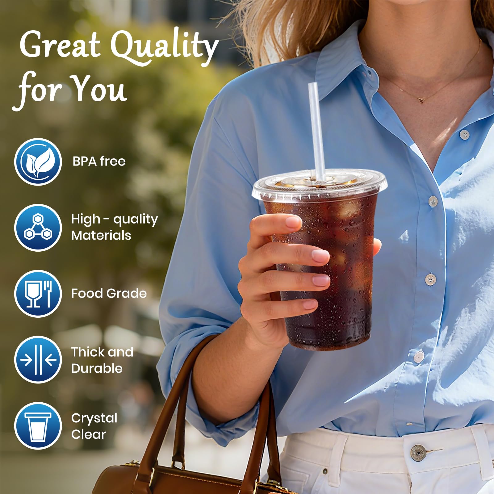 25 Pack 16oz Leak-Proof Clear Plastic Cups with Lids and Straws — Amazon image 3