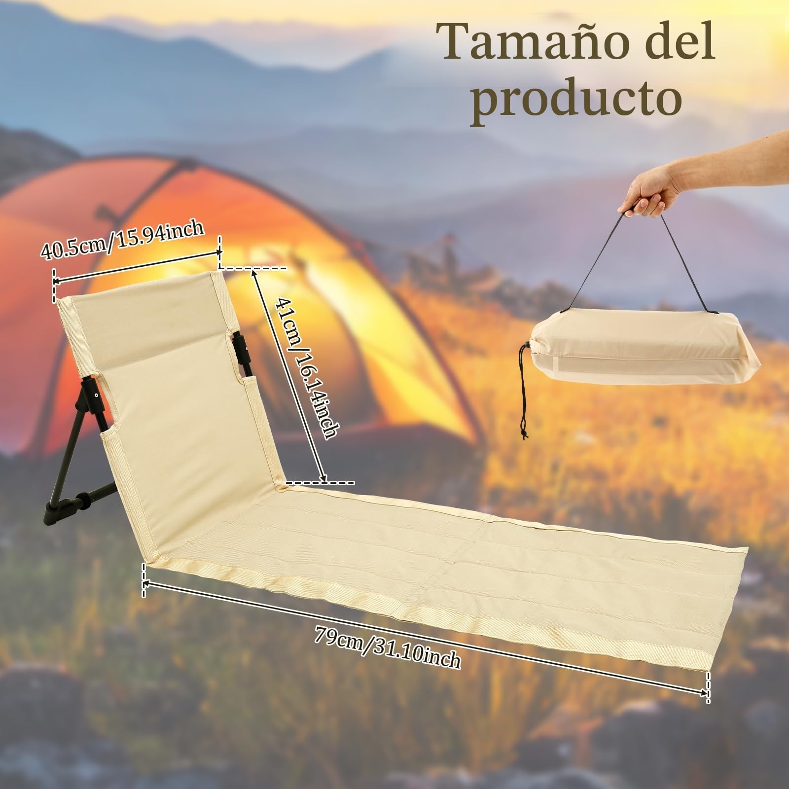 Esterilla Playa con Respaldo 40x120cm Plegable Ligera Oxford-Stoff Respaldo Playa Tumbona con Bolsa de Almacenamiento Verano Vacaciones Tomar El Sol Camping