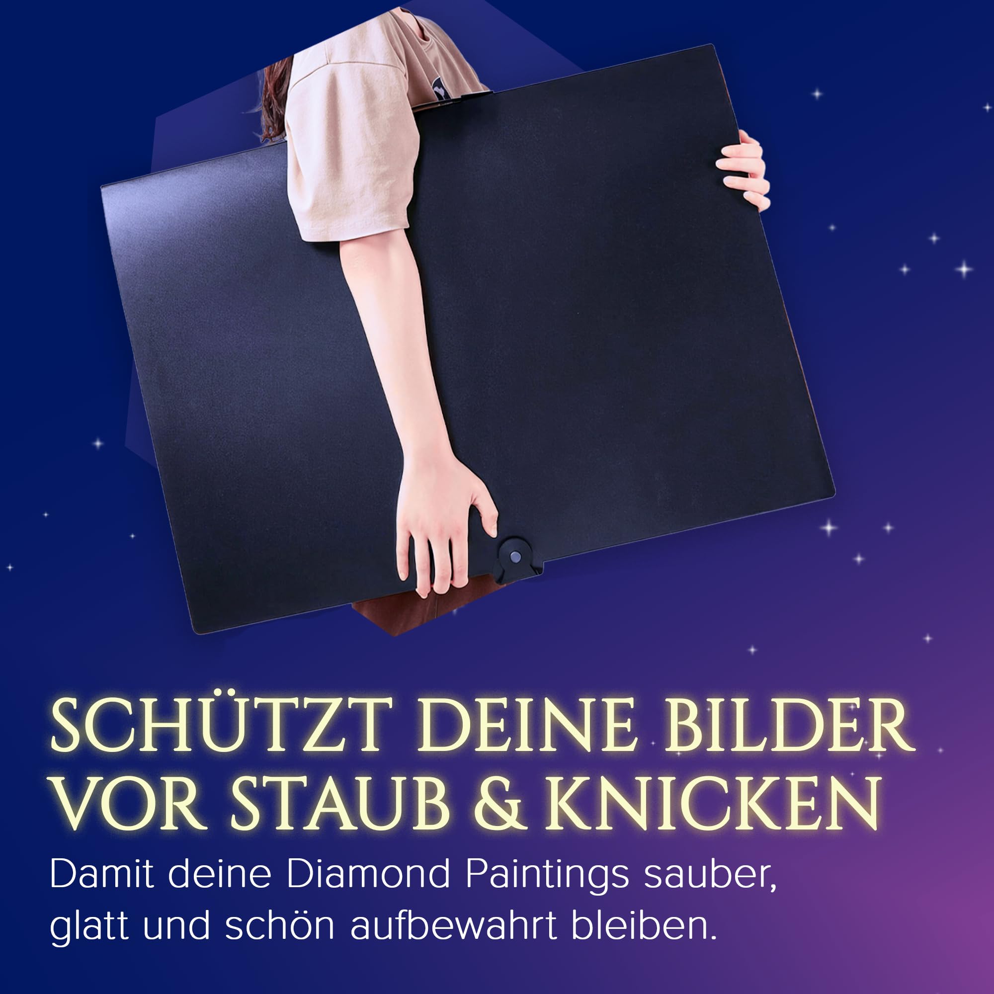 Picmondoo Diamond Painting Sammelmappe A2-80x58cm | 10 Klarsichthüllen für 40x60cm Bilder, schwarze A2-Mappe, erweiterbar & knickfreie Aufbewahrung