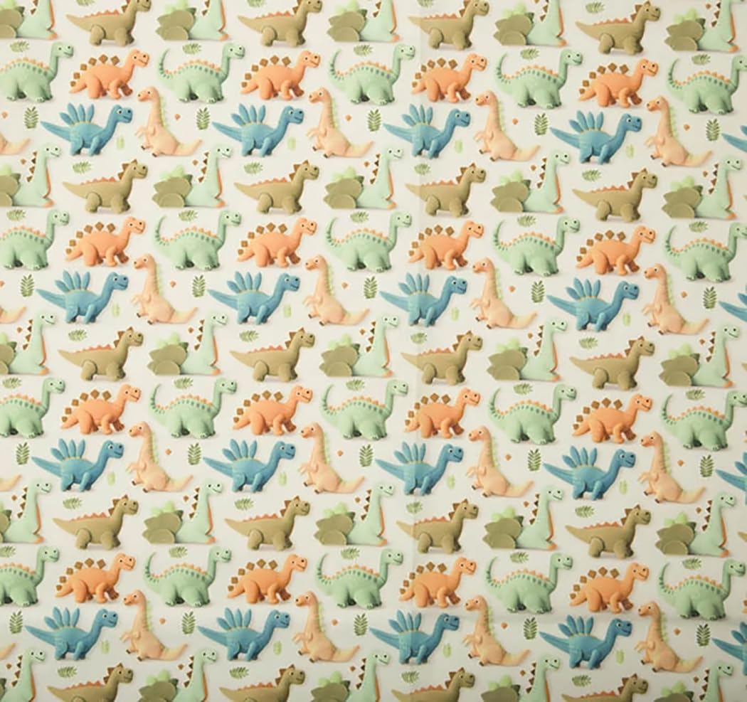 Craft Fabric - Cute 3D Dinos Dinosaurs - Digital Print Polycotton Fabric Material Metre