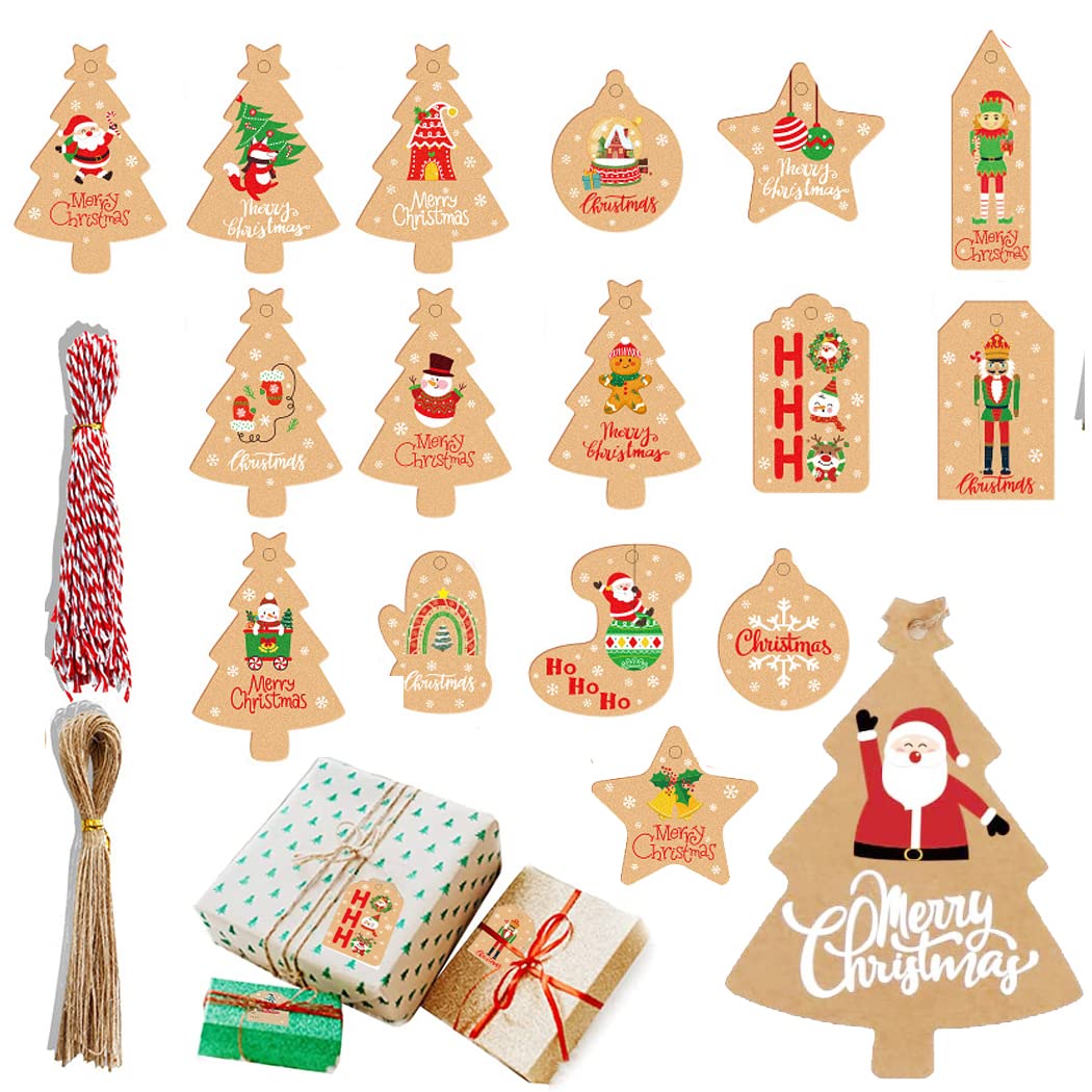 MRTURK REVHQ Kraft Paper Gift Tags, Christmas Xmas Tree Present Hang Labels with 230 Feet Jute Twine Baker Twine for DIY Art Crafts