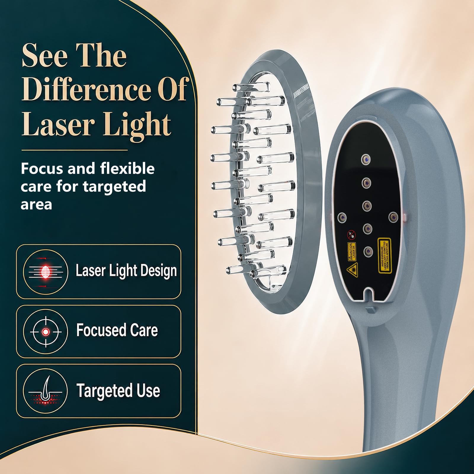 Laser Kamm für Haarwachstum 650nm, Tragbar und Drahtlos Rotlicht Haarbürste mit Vibration für Dünner Wirkendes und Voller Aussehendes Haar, für Frauen und Männer